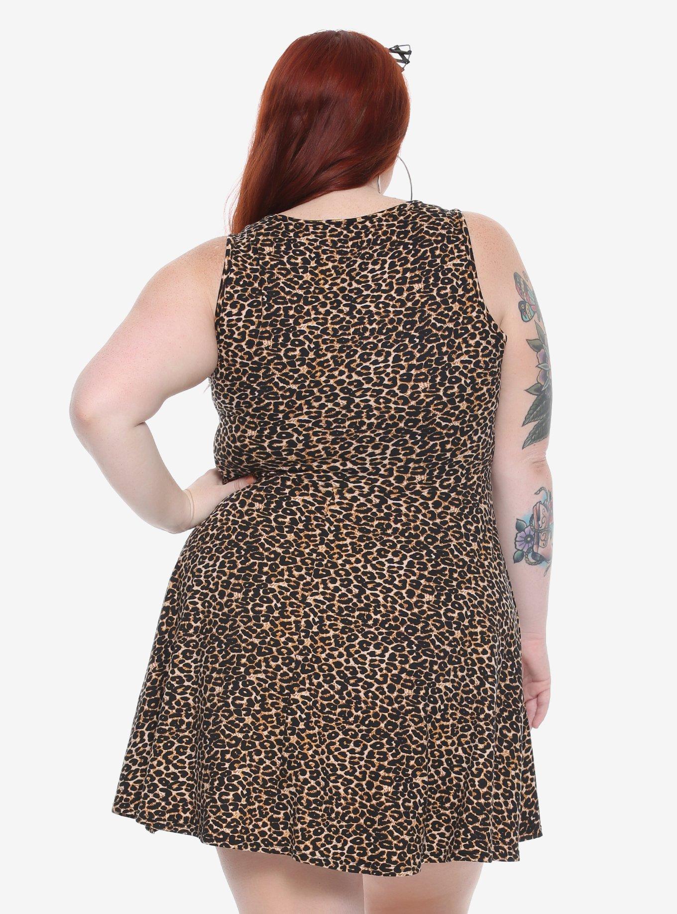 Leopard Print Skater Dress Plus Size, , alternate