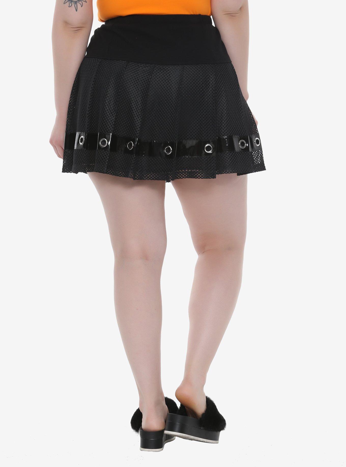 Tripp Black Pleated Mesh Silver Grommet Skirt Plus Size, , alternate