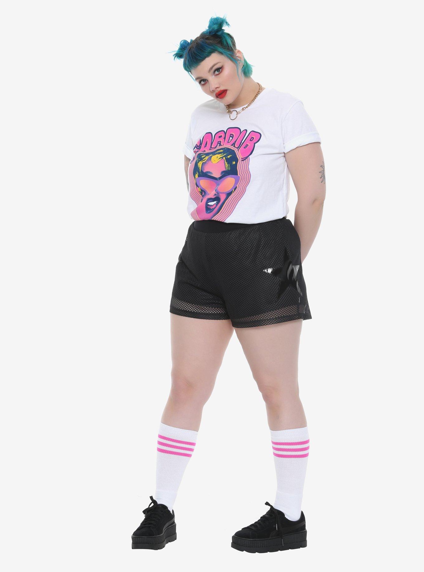 Tripp Black Mesh Vinyl Star Girls Shorts Plus Size, , alternate