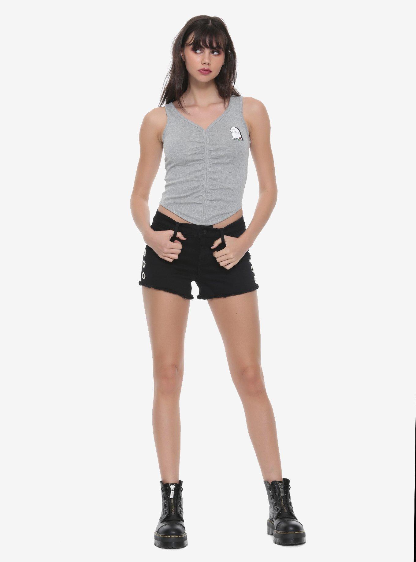 Grey Ruched Front K Bye Headstone Girls Tank Top, , alternate