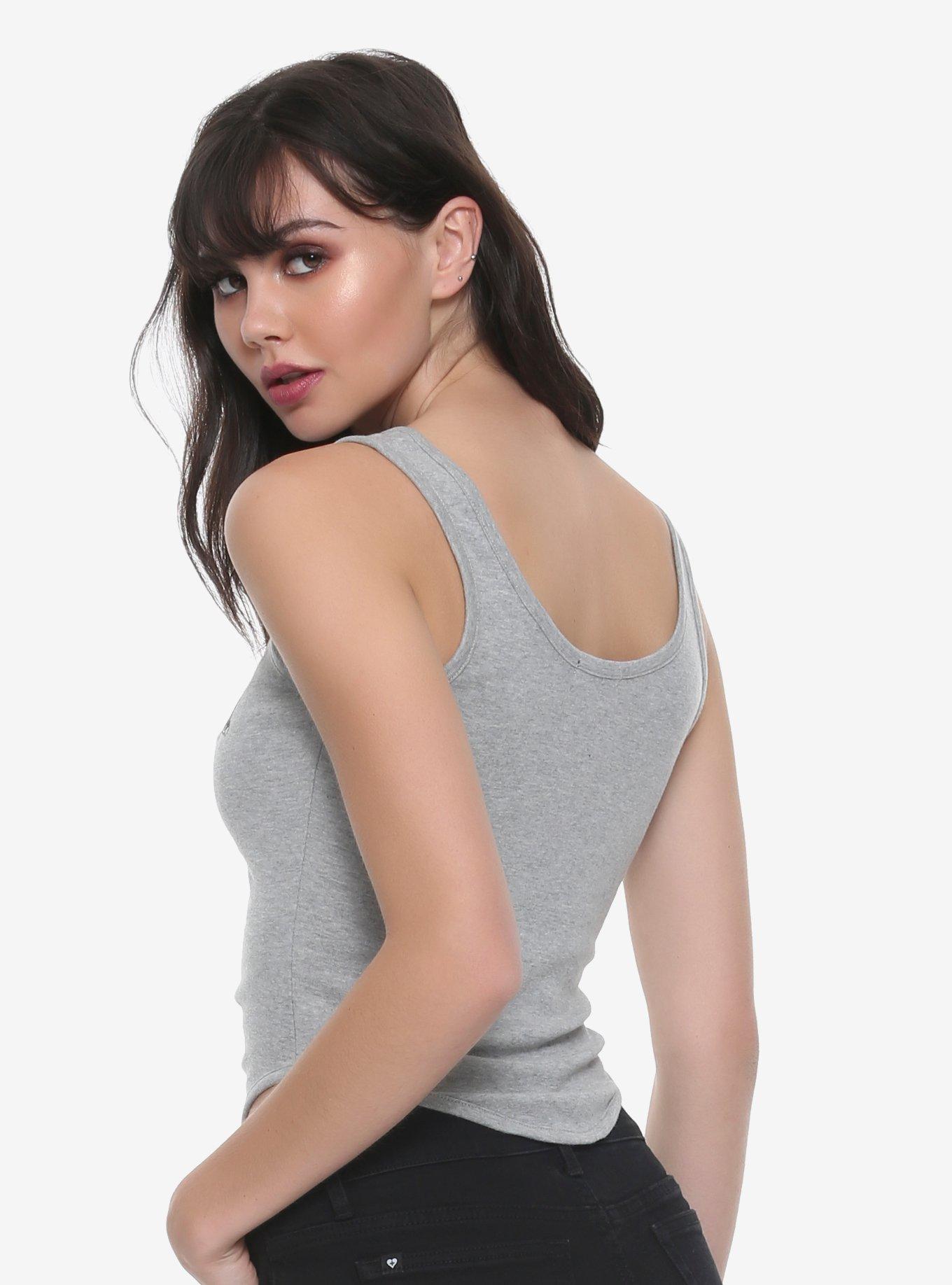 Grey Ruched Front K Bye Headstone Girls Tank Top, , alternate