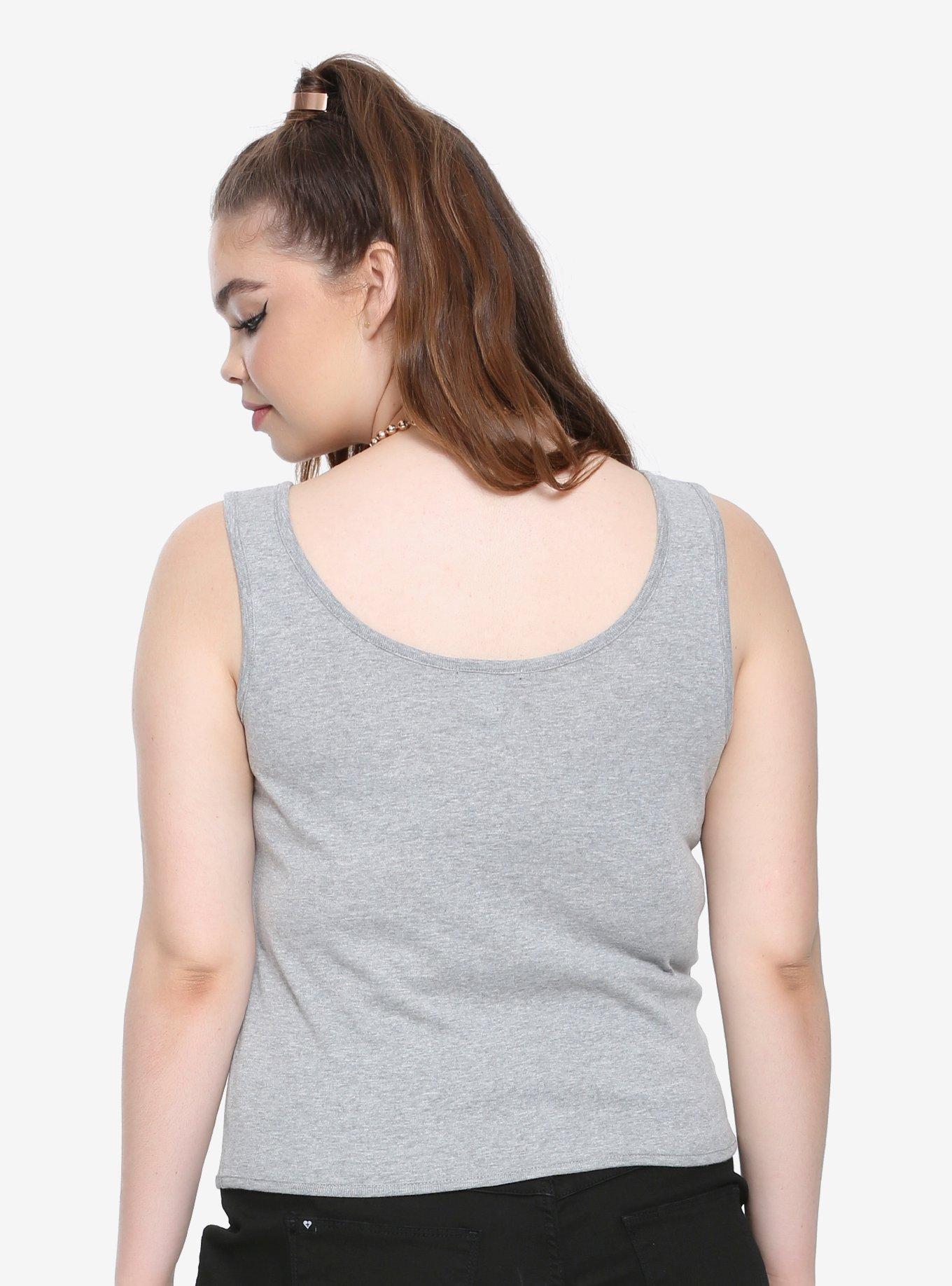 Grey Ruched Front K Bye Headstone Girls Tank Top Plus Size, GREY, alternate