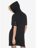 Black Glitter Skull Hematite Grommet Short-Sleeve Hooded Dress, , alternate