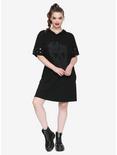 Black Glitter Skull Hematite Grommet Short-Sleeve Hooded Dress Plus Size, , alternate
