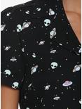 Alien Print Tie-Front Girls Crop Woven Button-Up, , alternate