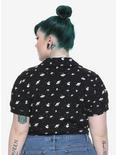 Alien Print Tie-Front Girls Crop Woven Button-Up Plus Size, , alternate