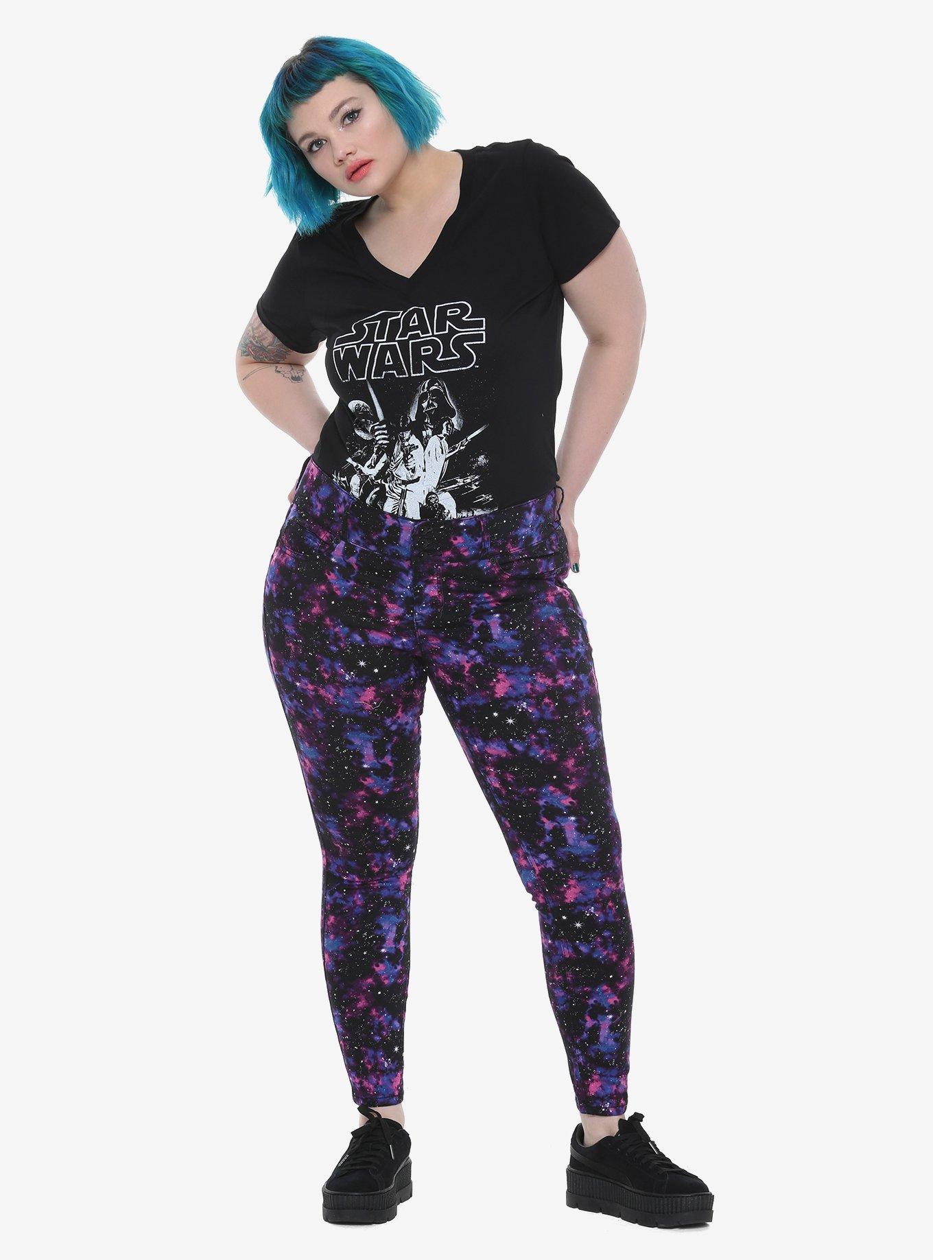 Blackheart Galaxy Print Super Skinny Jeans Plus Size, , alternate