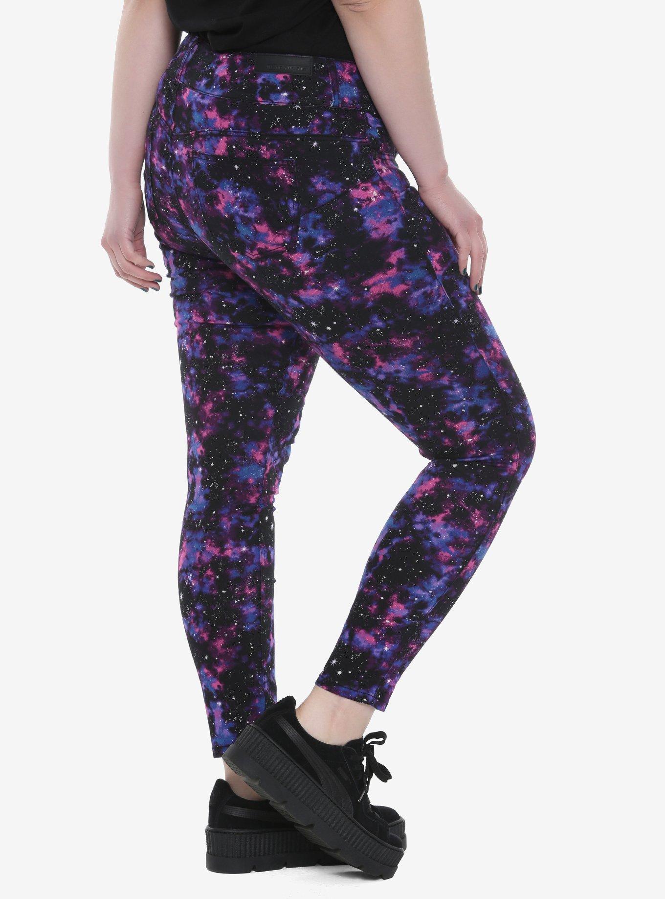 Blackheart Galaxy Print Super Skinny Jeans Plus Size, , alternate