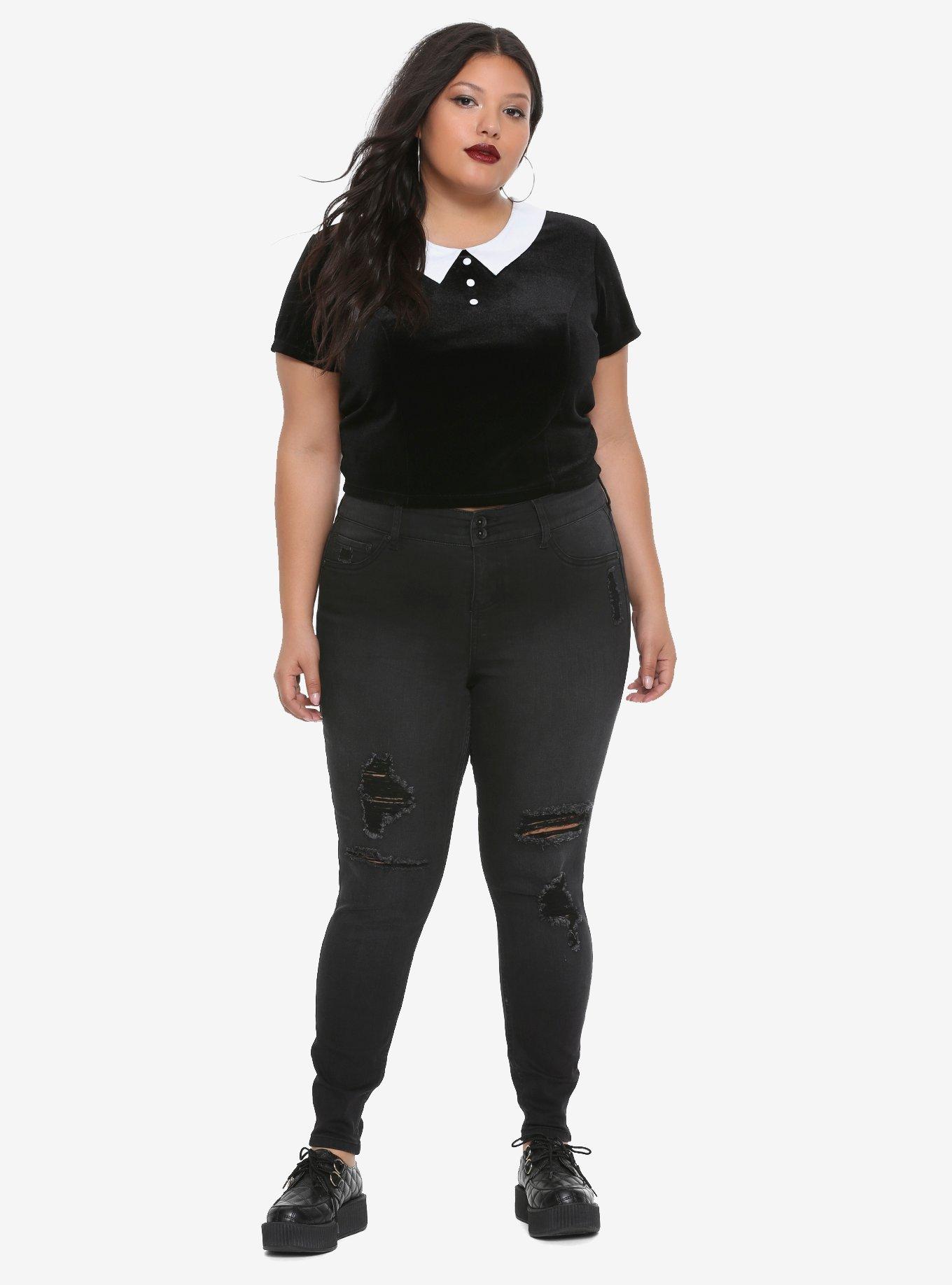Blackheart Black Destructed Jeggings Plus Size, , alternate