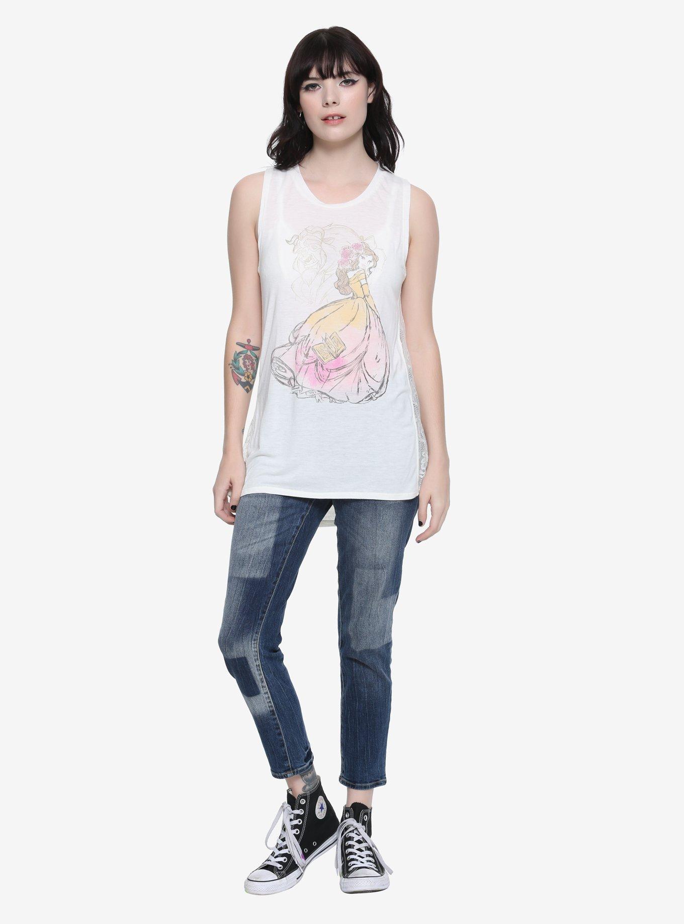 Disney Beauty And The Beast Side Lace Girls Tank Top, , alternate