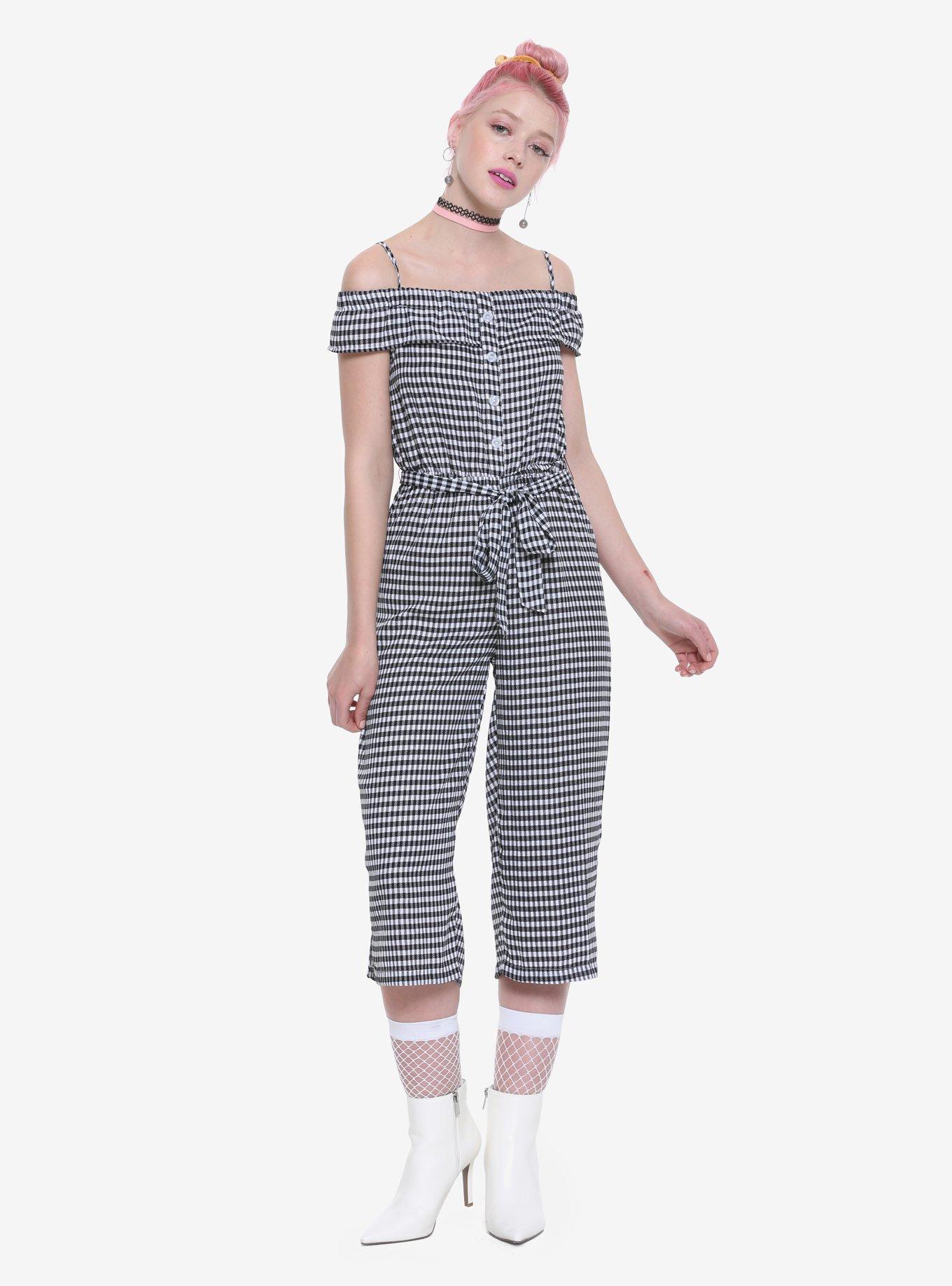 Black & White Gingham Romper Jumpsuit, , alternate
