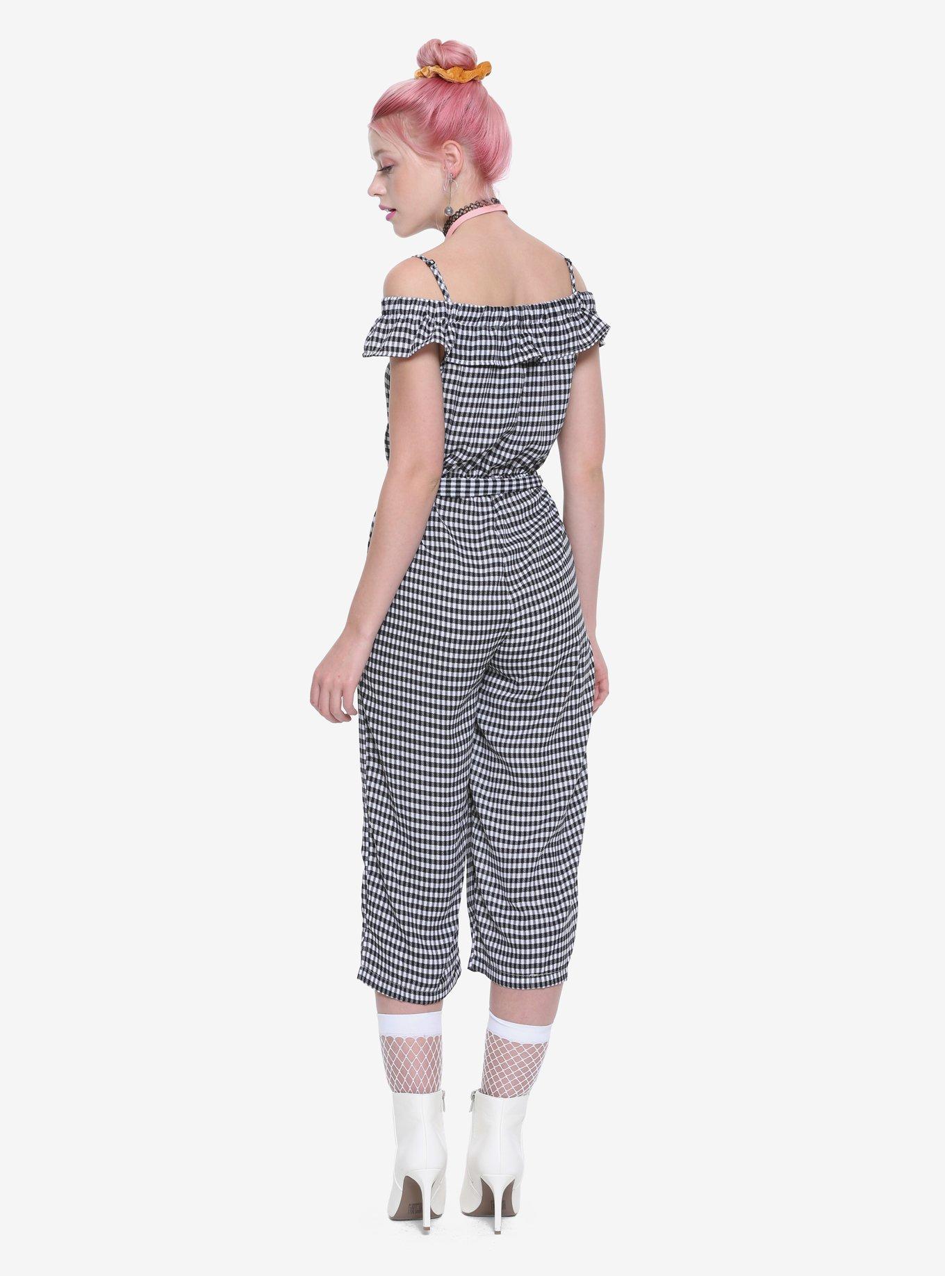 Black & White Gingham Romper Jumpsuit, , alternate