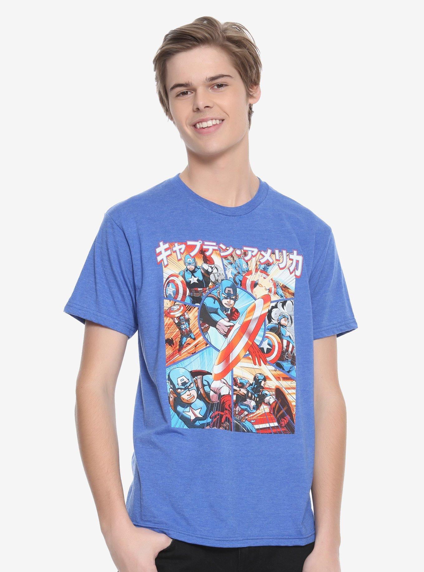 Marvel Captain America Anime T-Shirt Hot Topic Exclusive, BLUE, alternate