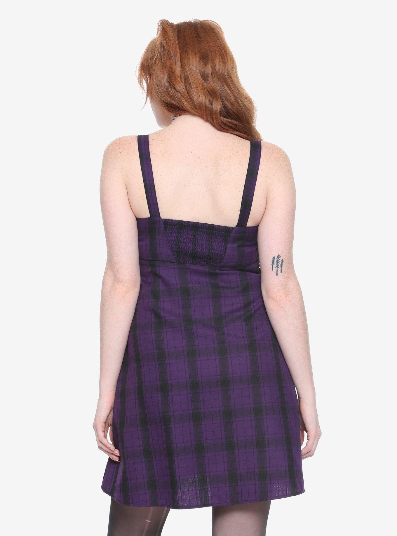 Purple & Black Plaid Buckle Strap Dress, , alternate