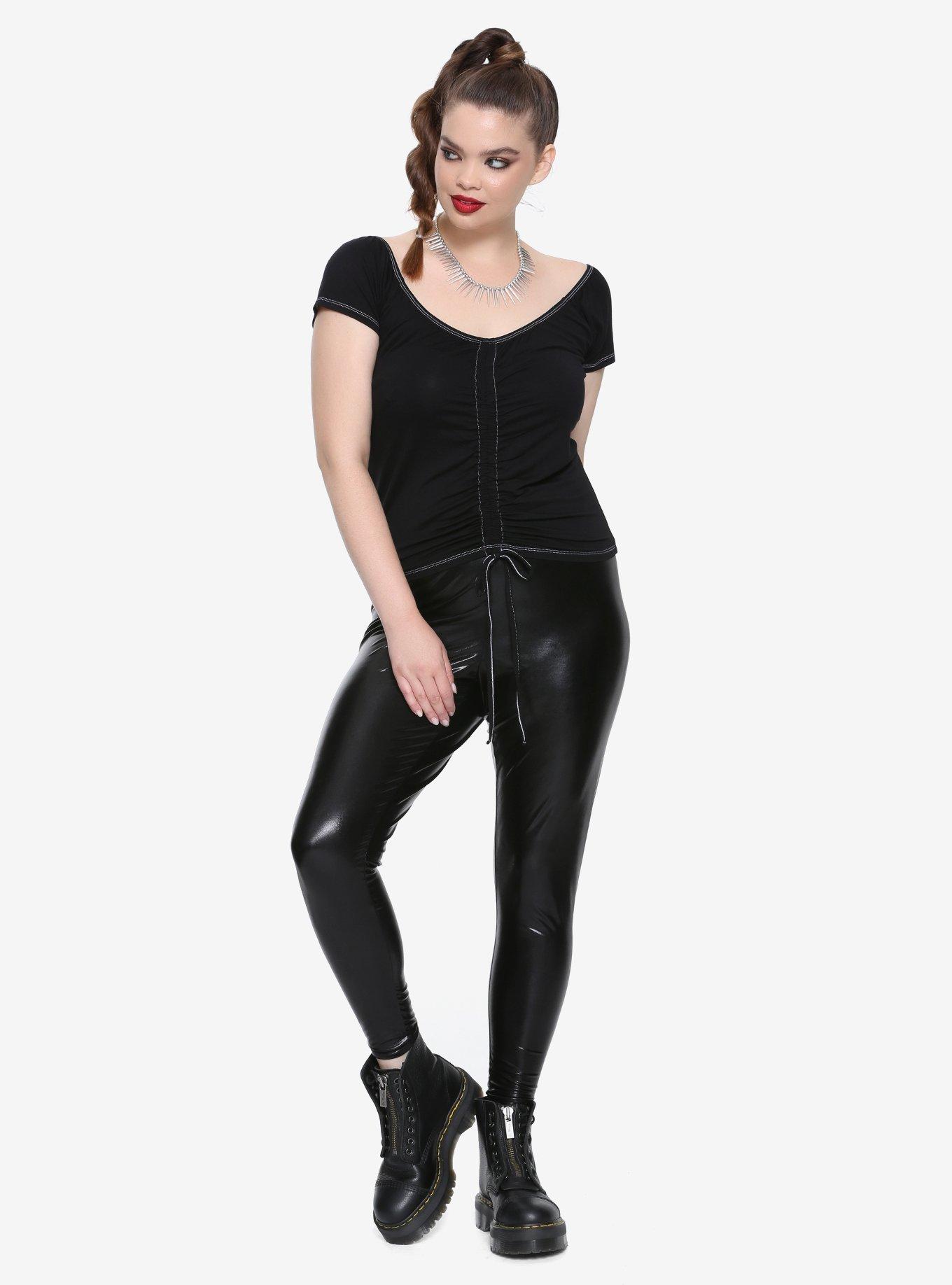 Black Ruched Center Girls Top Plus Size, BLACK, alternate