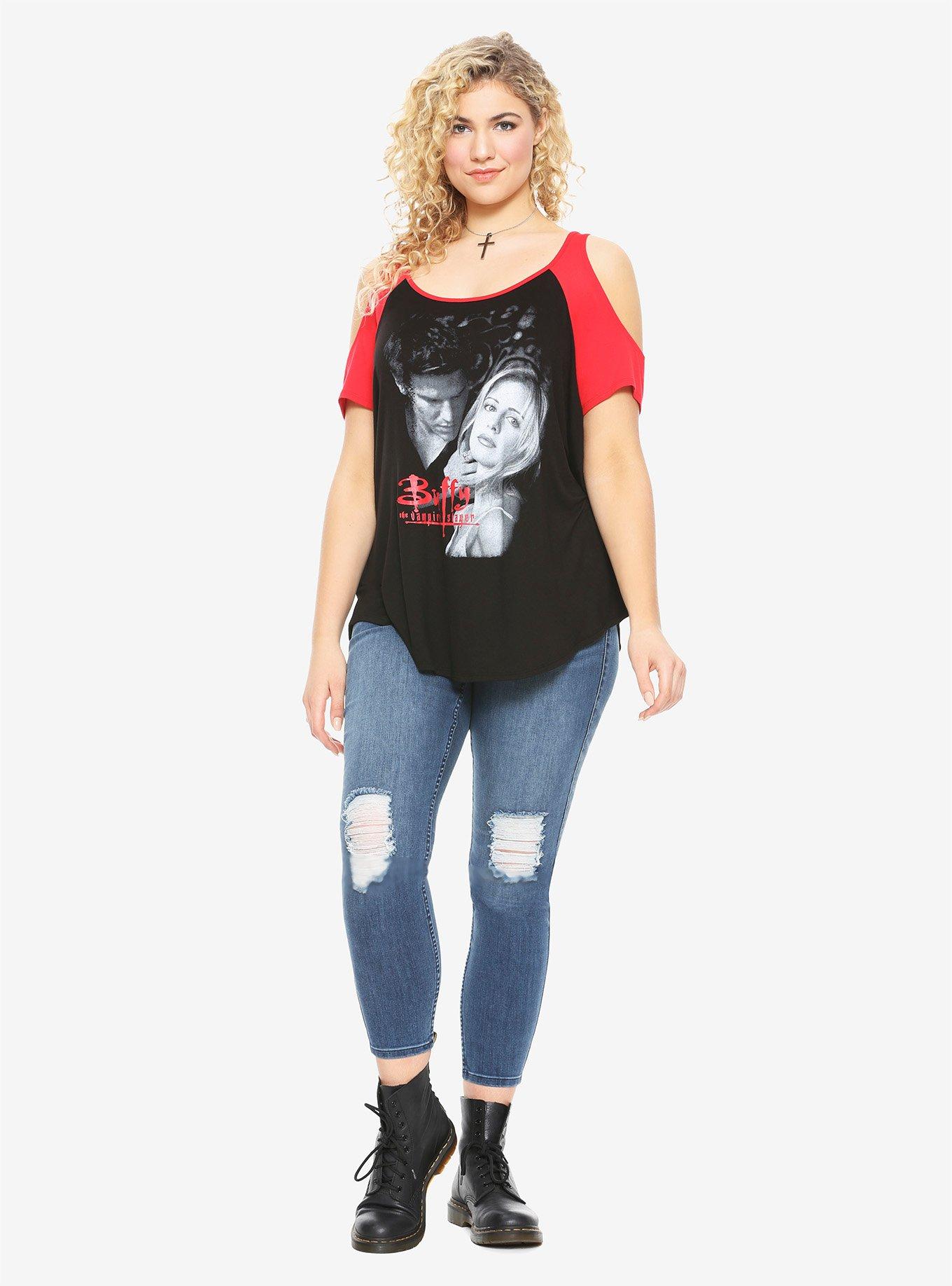 Buffy The Vampire Slayer Buffy & Angel Girls Cold Shoulder Raglan Plus Size, , alternate