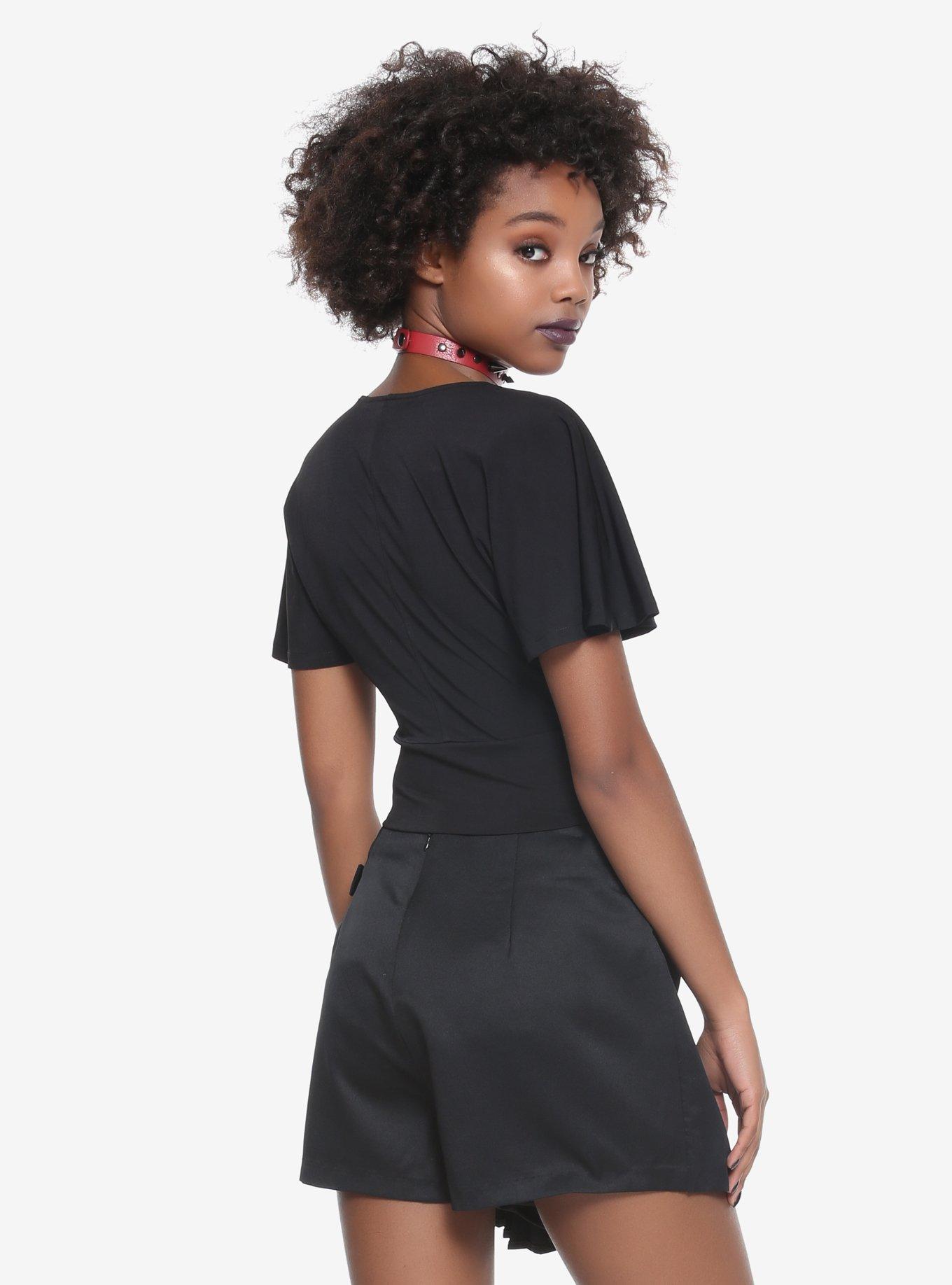 Black Cinch Front Girls Crop Top, , alternate