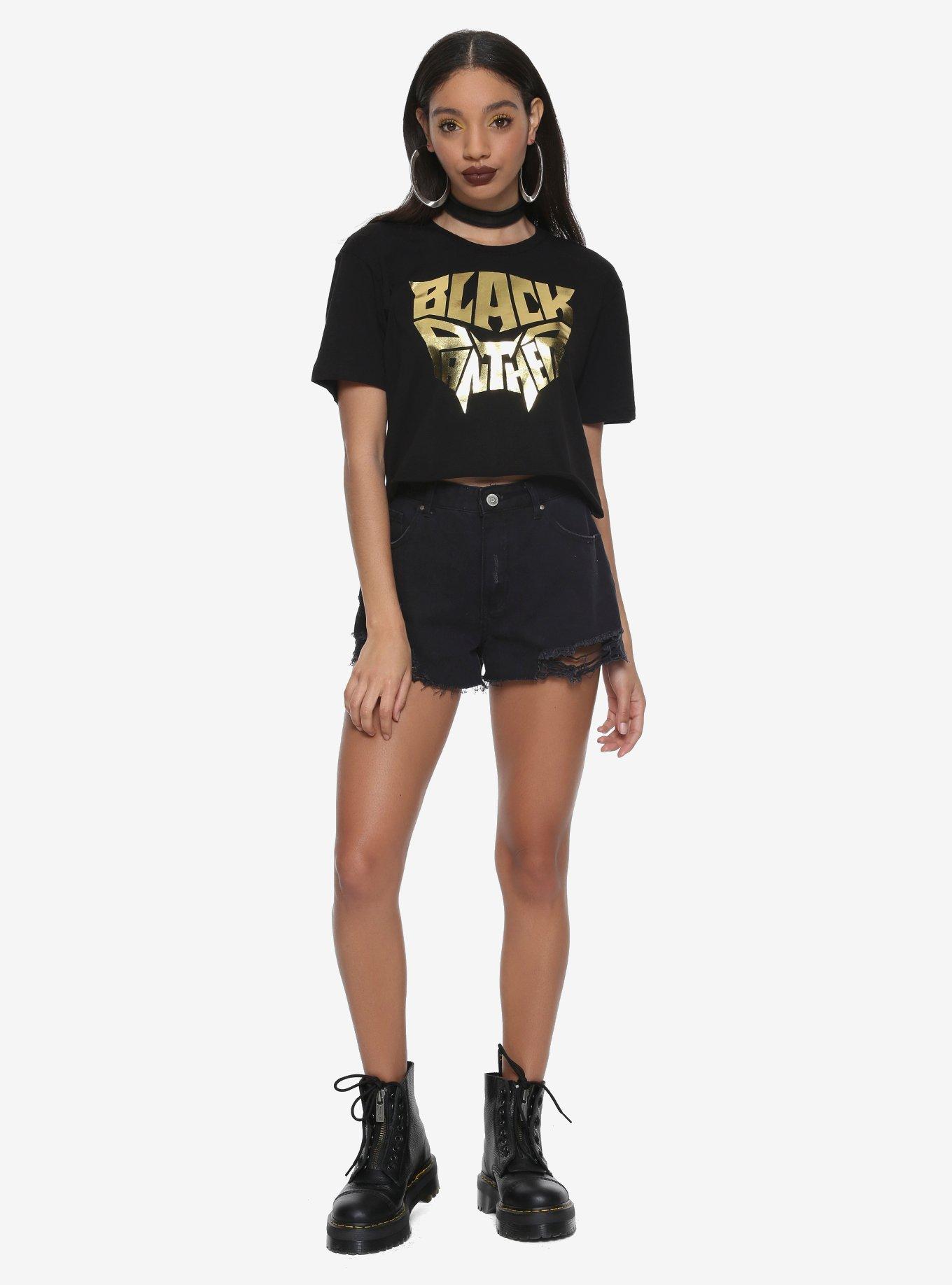 Marvel Black Panther Foil Logo Girls Crop Top, GOLD, alternate