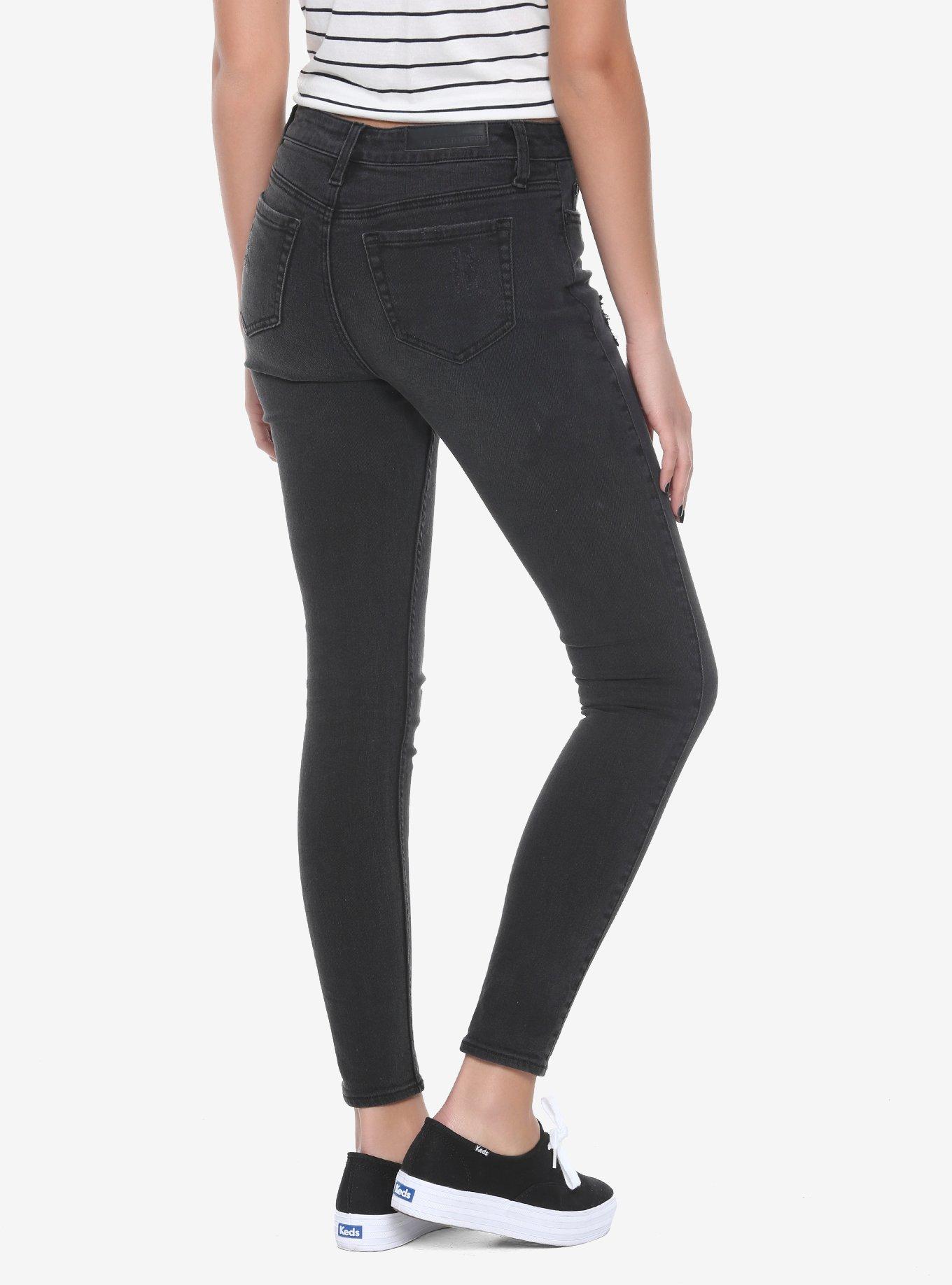 Blackheart Black Destructed Skinny Jeans, BLACK, alternate