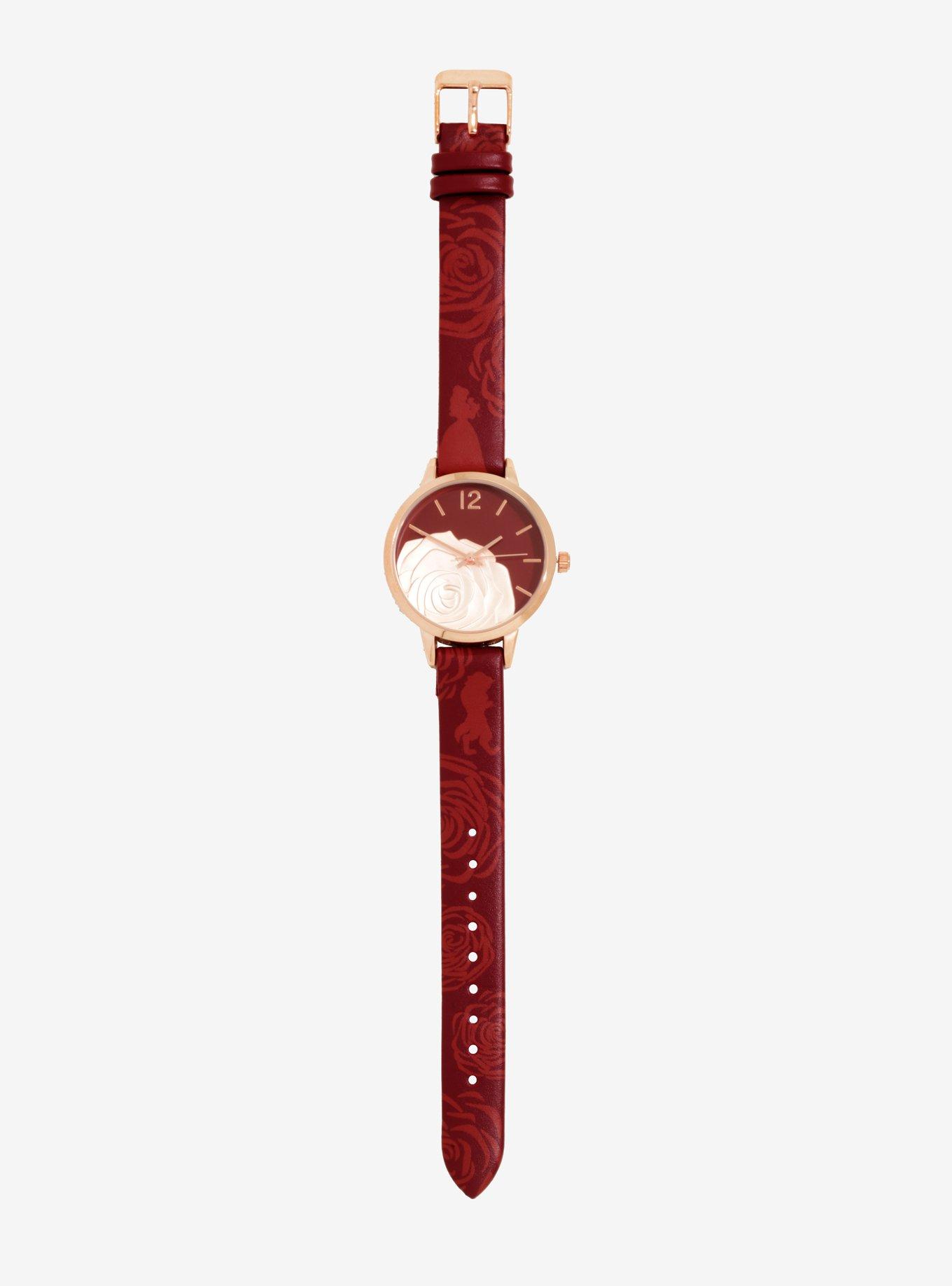 Beauty And The Beast Maroon And Gold Rose Watch - BoxLunch Exclusive, , alternate