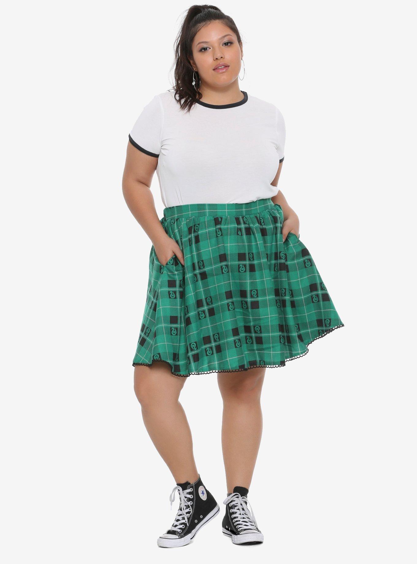 Harry Potter Slytherin Plaid Skirt Plus Size, , alternate