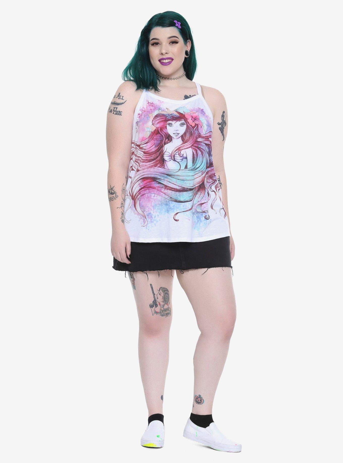 Disney The Little Mermaid Floral Girls Tank Top Plus Size, , alternate