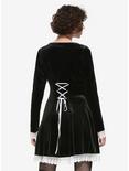 Black Long-Sleeved Lace Trim & Velvet Lace-Up Dress, BLACK, alternate