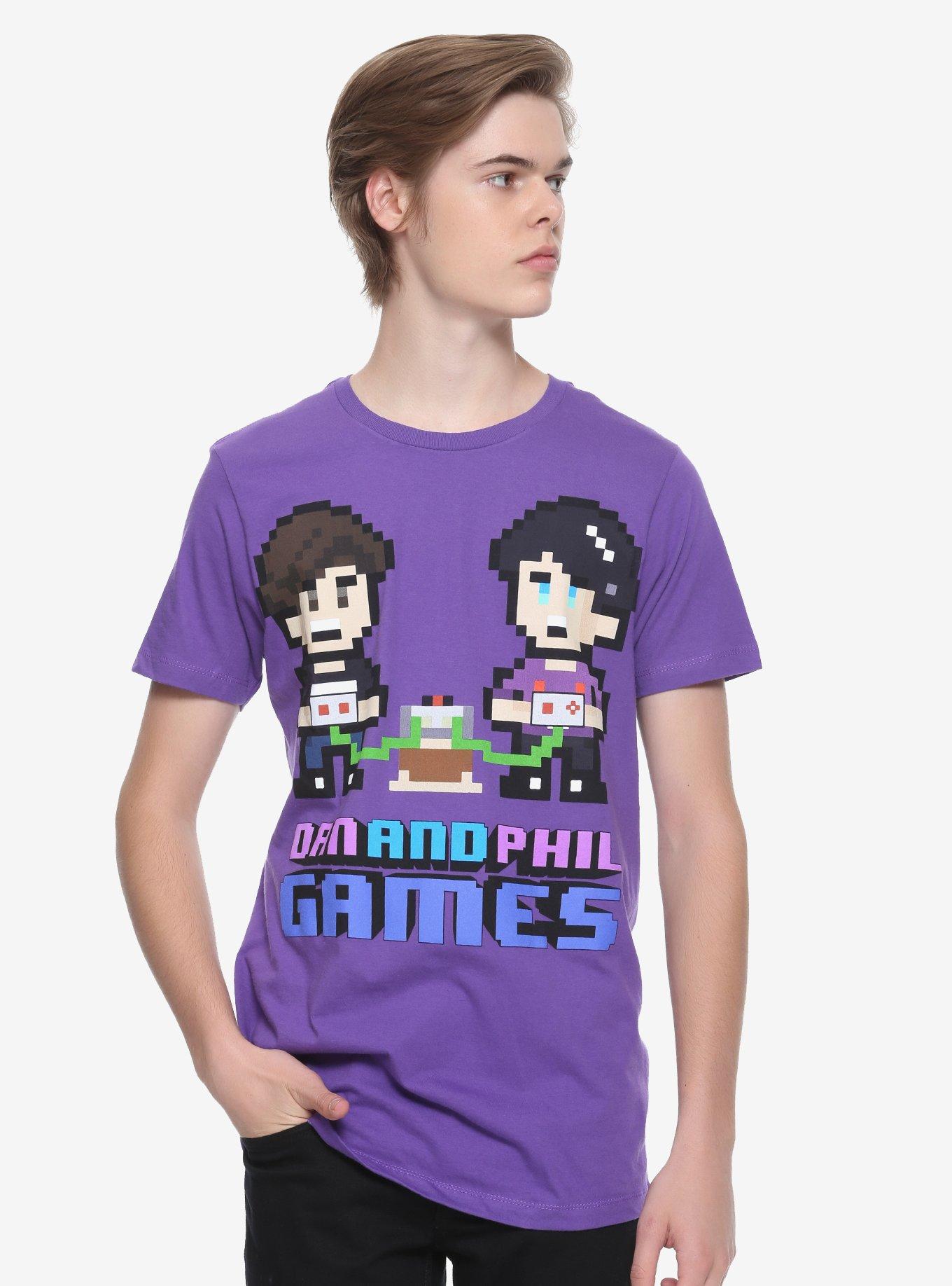 Dan And Phil Video Games 8-Bit T-Shirt Hot Topic Exclusive, PURPLE, alternate