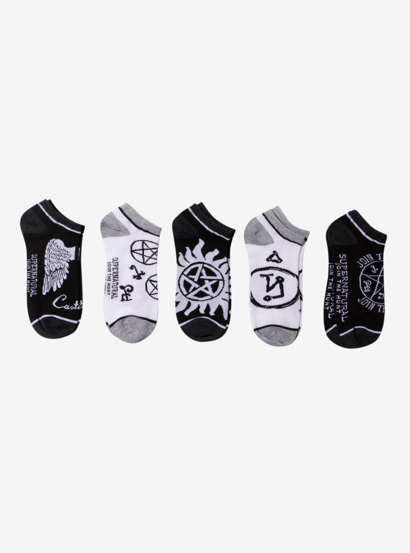 Supernatural Black & White No-Show Socks 5 Pair, , alternate