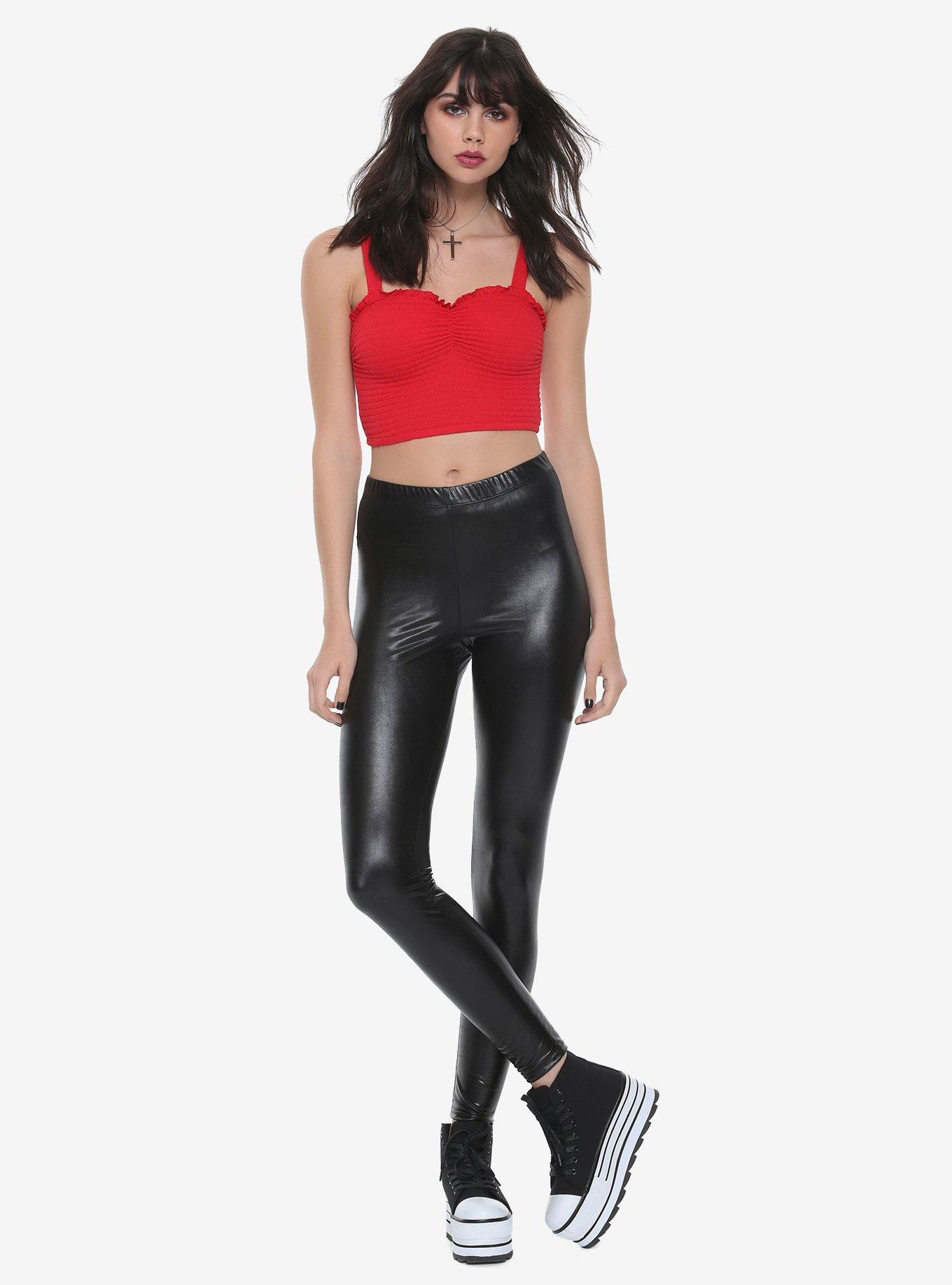 Black Faux Leather Leggings, BLACK, alternate