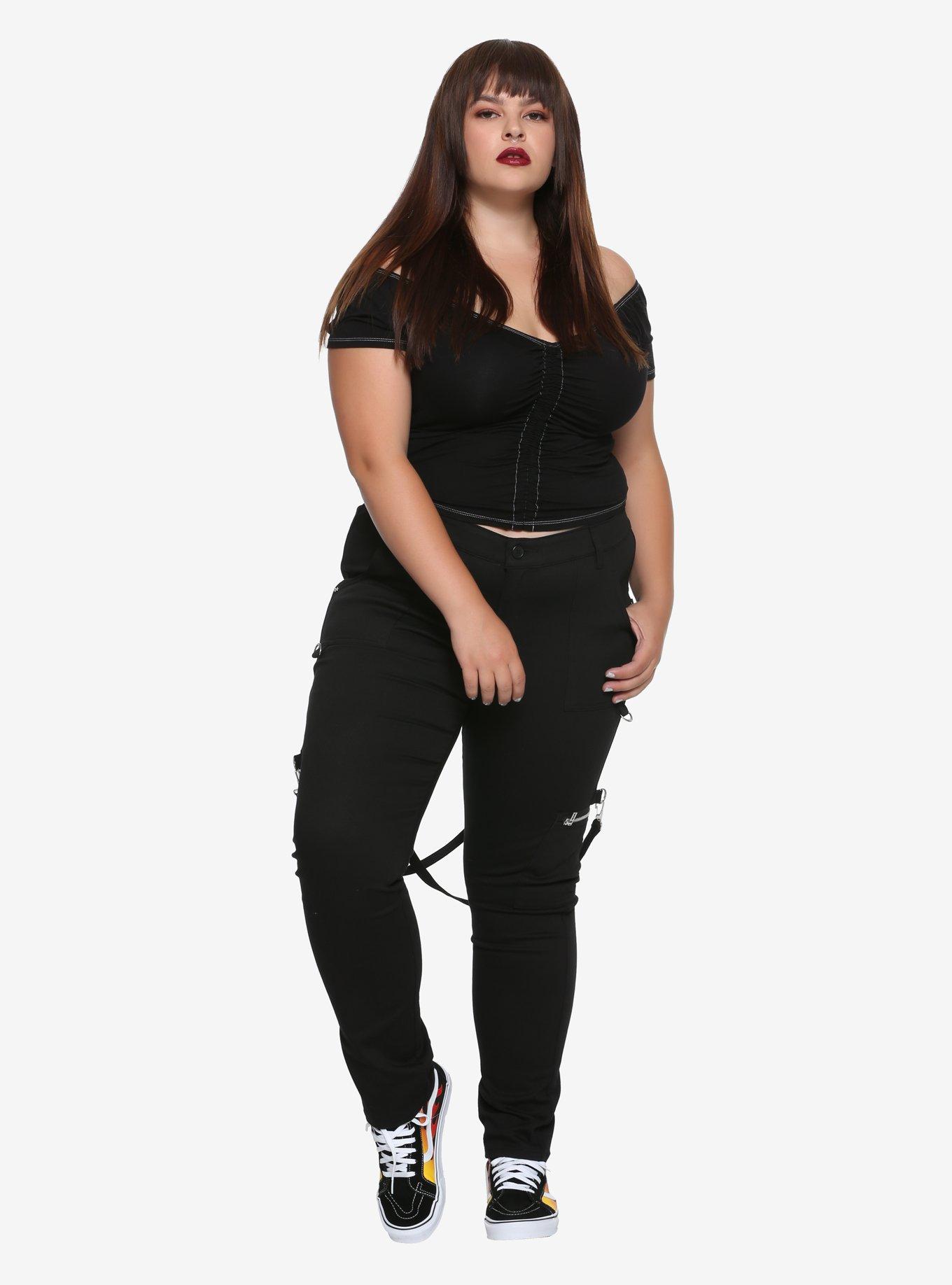Royal Bones By Tripp Black Strap Skinny Jeans Plus Size, BLACK, alternate