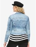 Light Indigo Destructed Crop Girls Denim Jacket Plus Size, , alternate