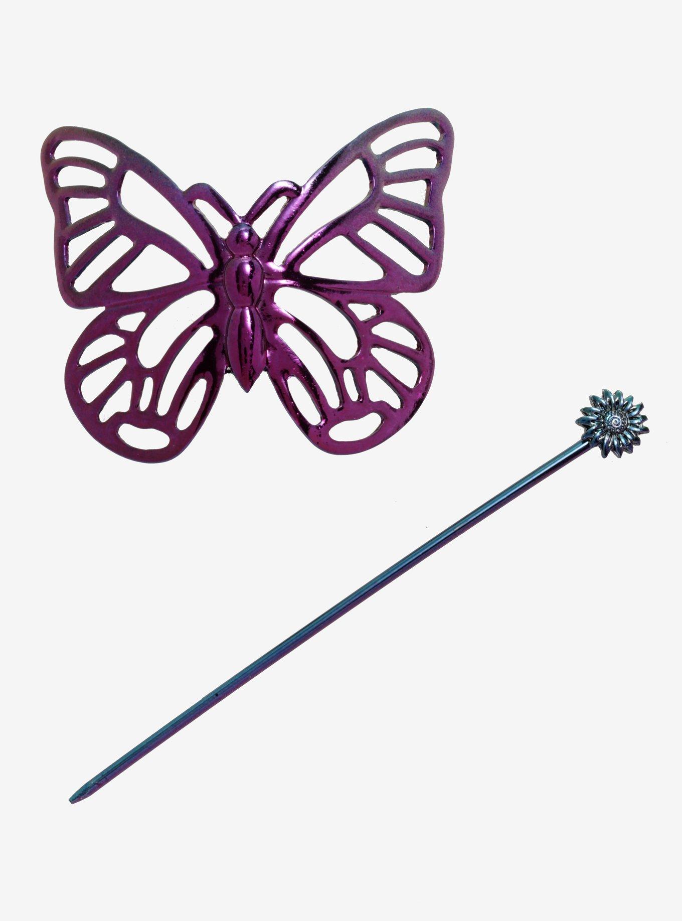 Pink Anodized Butterfly Hair Bun Pin, , alternate