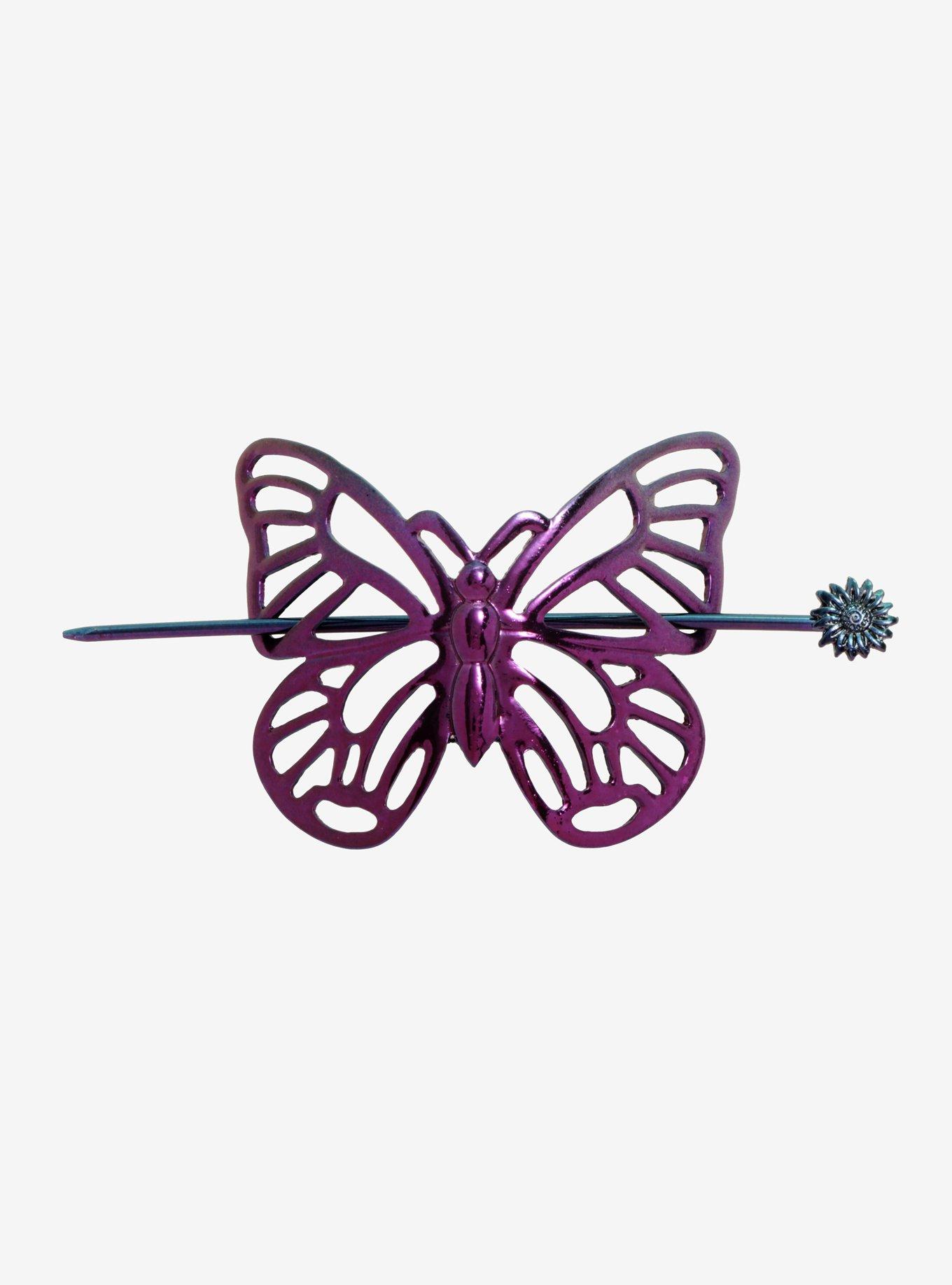 Pink Anodized Butterfly Hair Bun Pin, , alternate