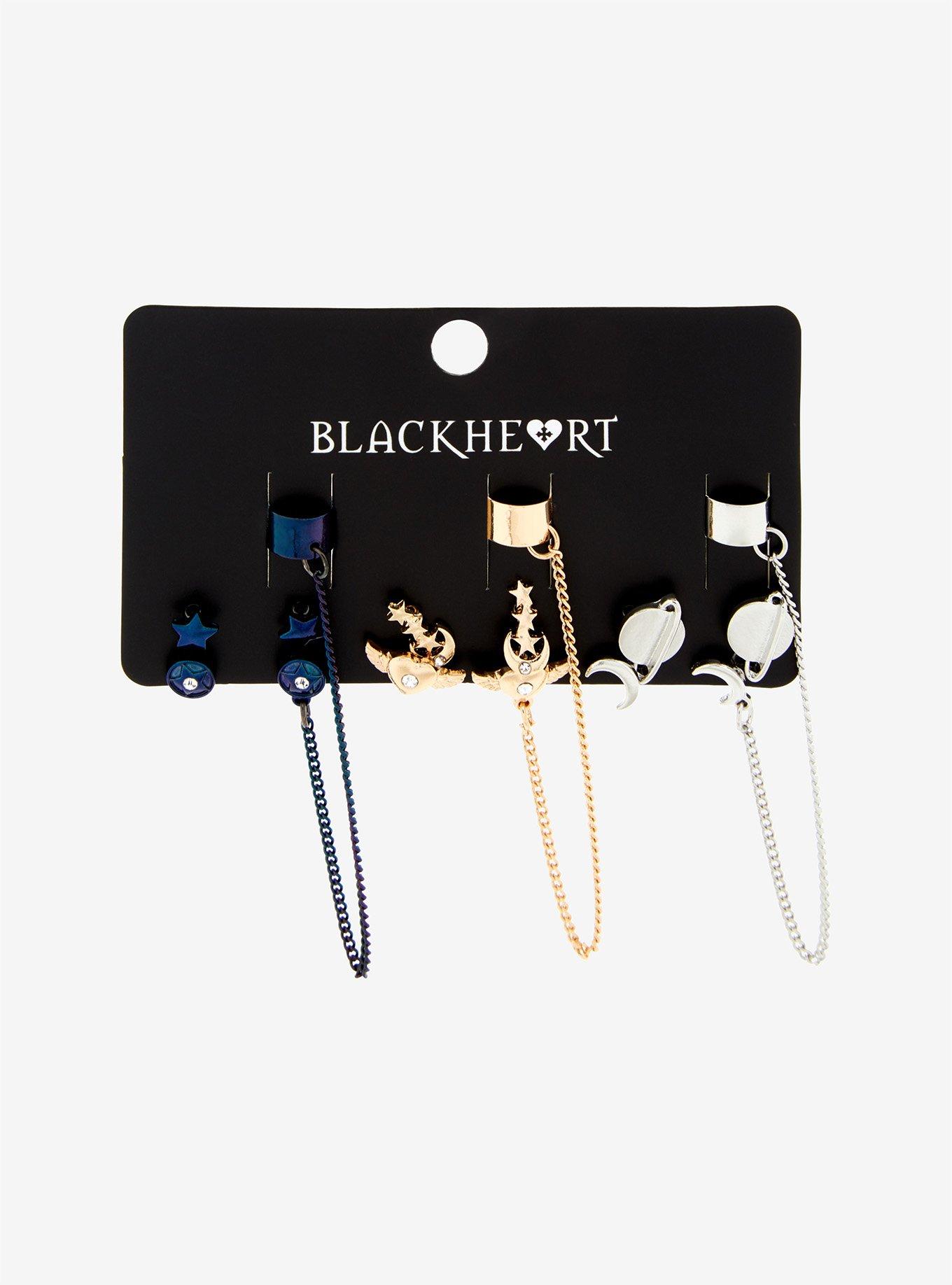 Blackheart Planet Star Moon Cuff Earring Set, , alternate