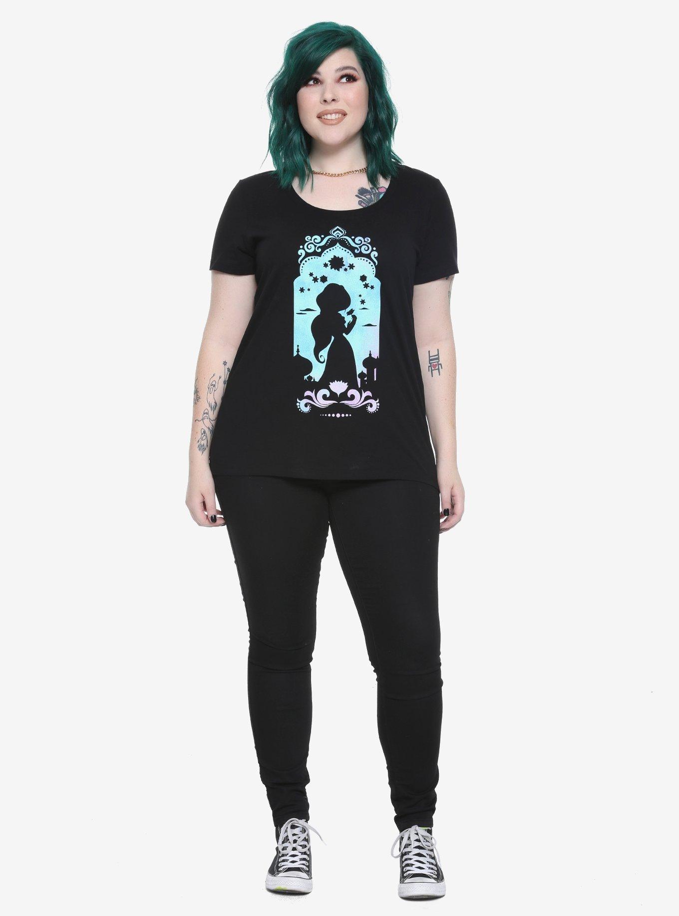Disney Aladdin Jasmine Watercolor Silhouette Girls T-Shirt Plus Size, BLACK, alternate