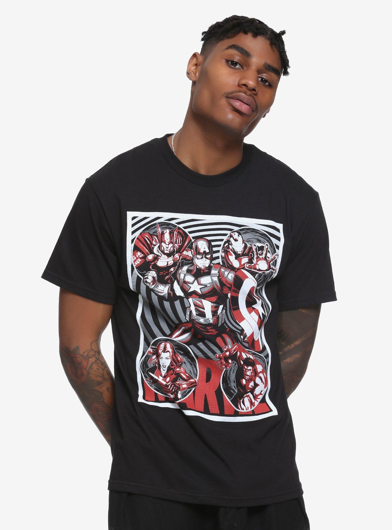 Marvel The Avengers Spiral Comic T-Shirt Hot Topic Exclusive, BLACK, alternate