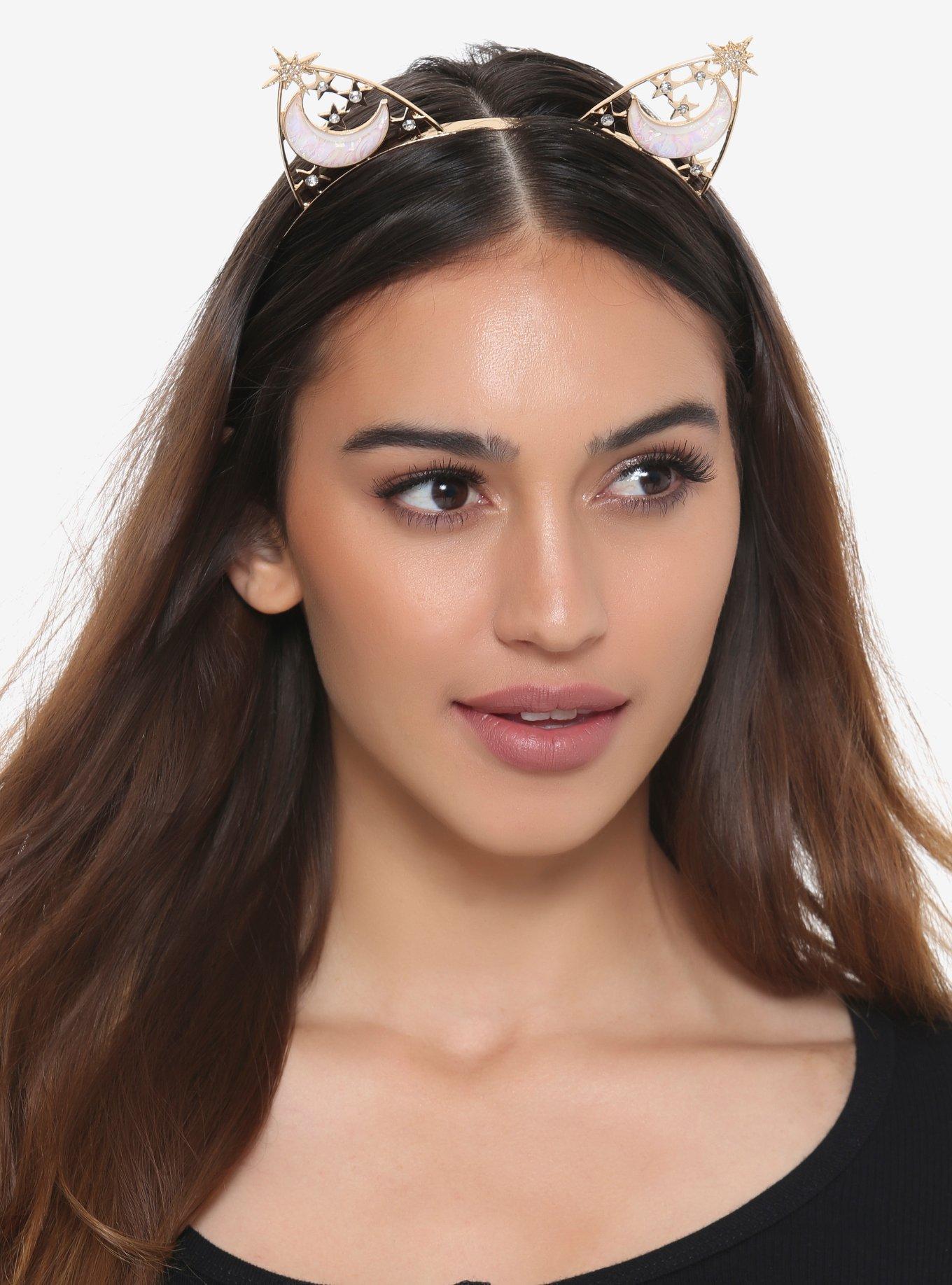 Gold Opalescent Moon & Stars Cat Ear Headband, , alternate