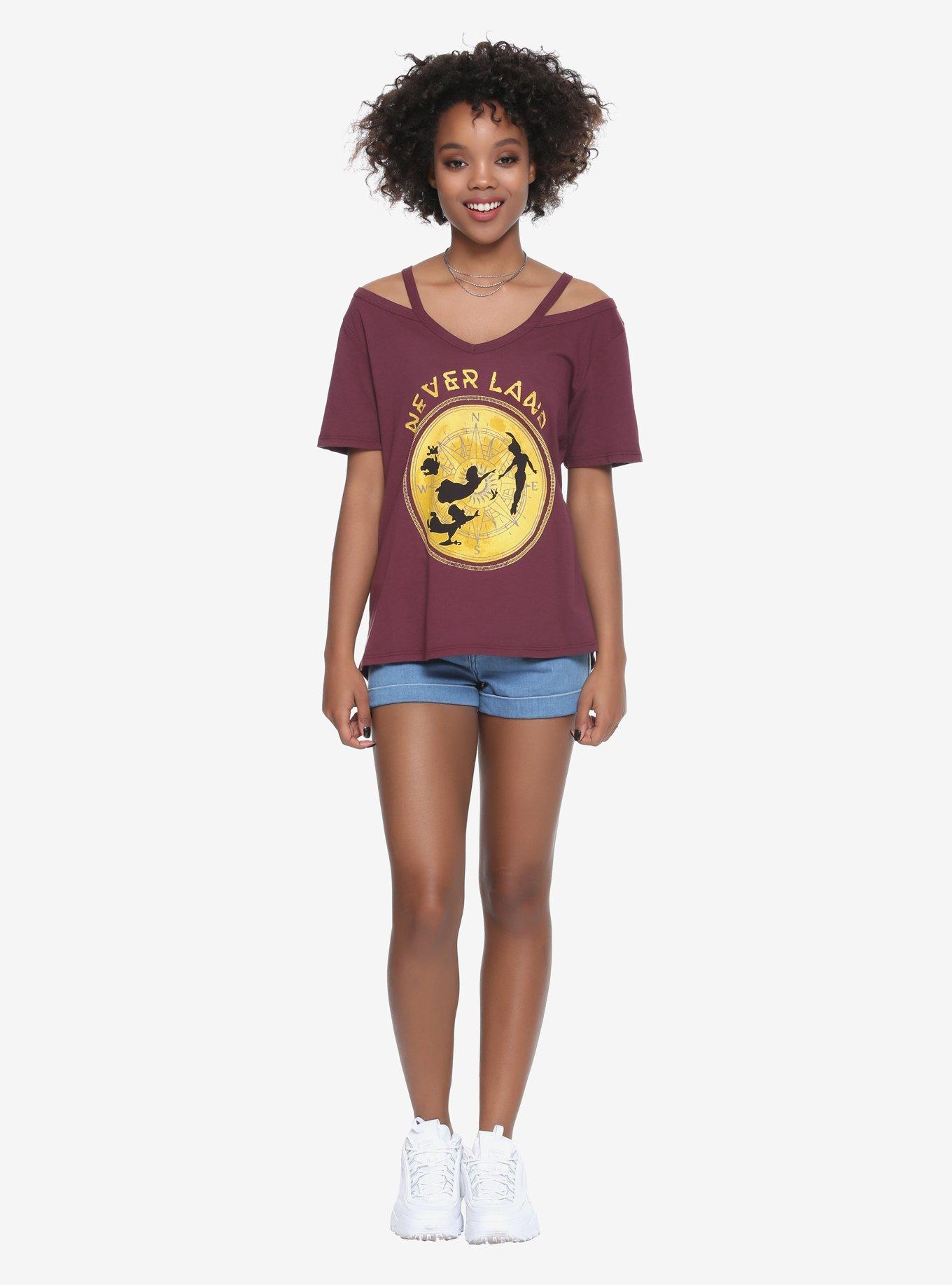 Disney Peter Pan Compass Girls Cold Shoulder Top, BURGUNDY, alternate