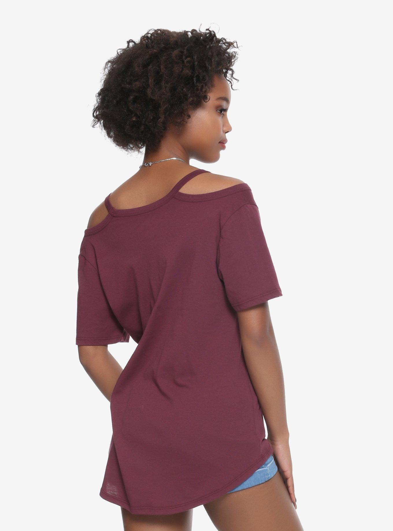 Disney Peter Pan Compass Girls Cold Shoulder Top, BURGUNDY, alternate