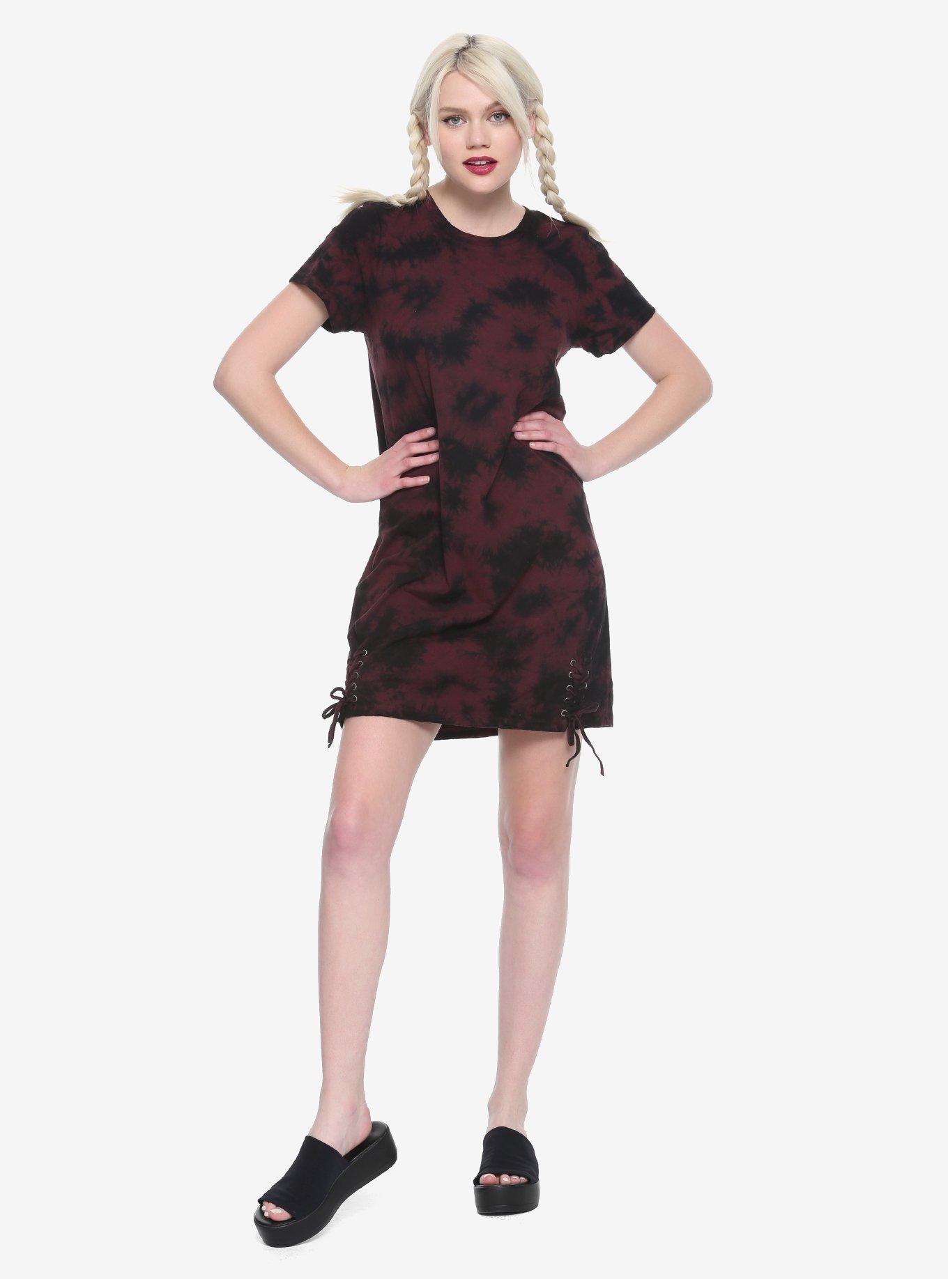 Burgundy & Black Tie Dye T-Shirt Dress, , alternate