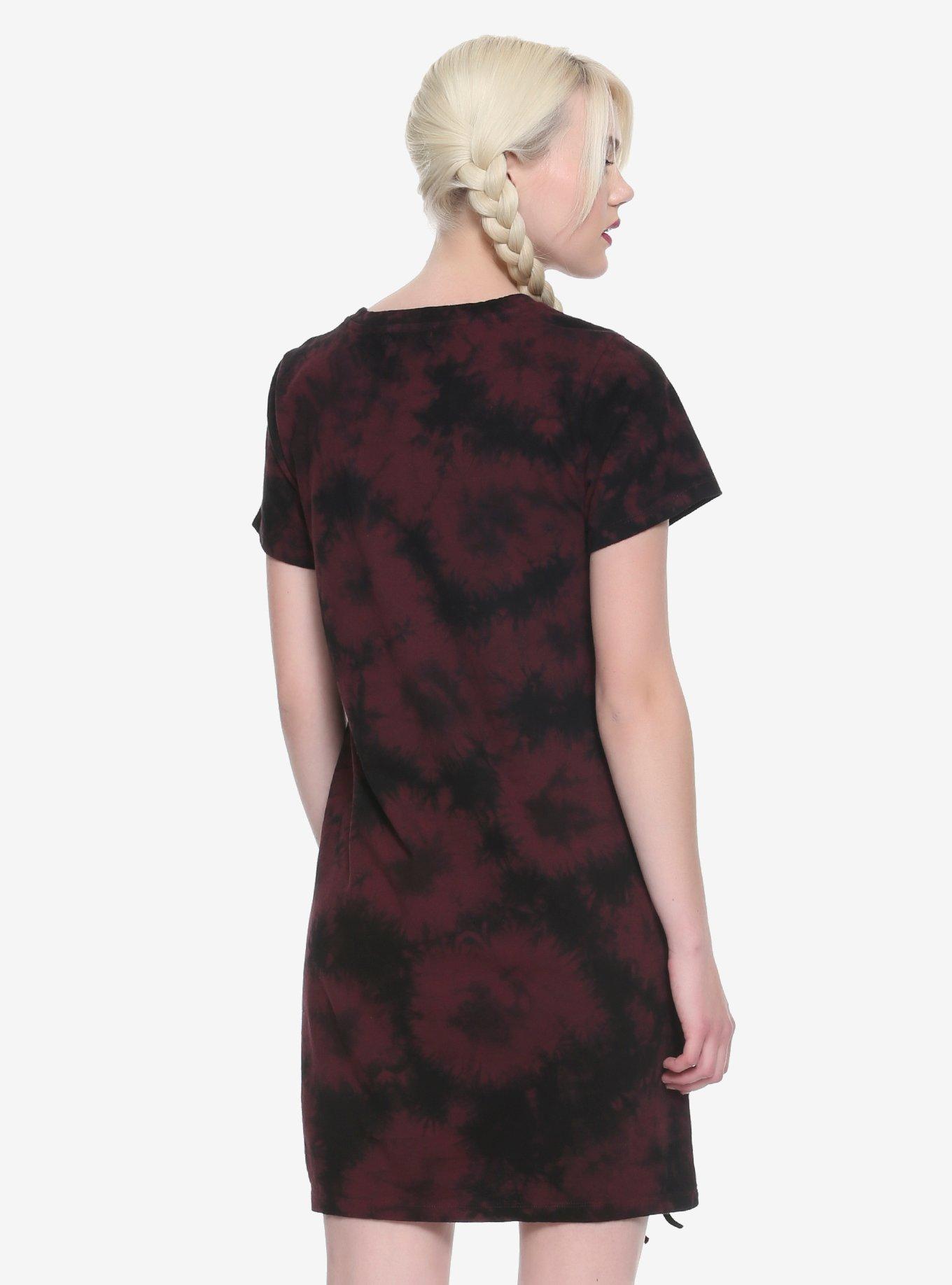 Burgundy & Black Tie Dye T-Shirt Dress, , alternate