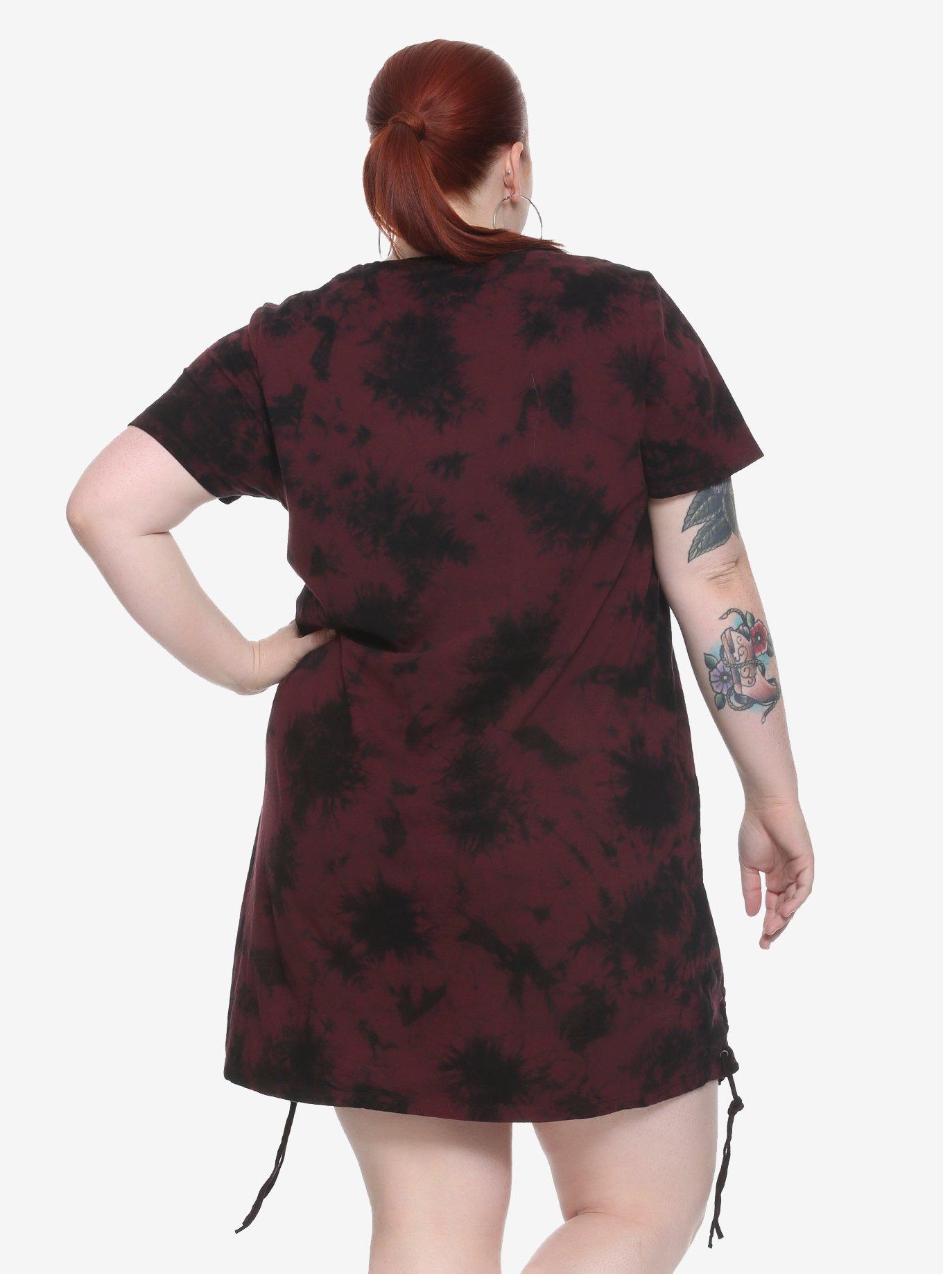 Burgundy & Black Tie-Dye T-Shirt Dress Plus Size, , alternate