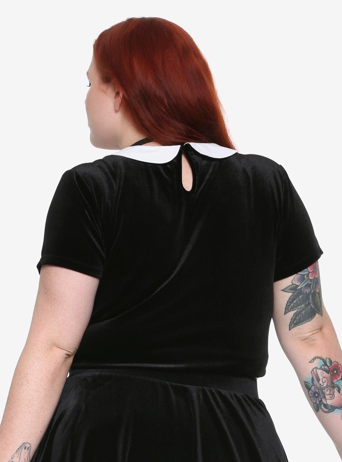 Black & White Collar Short-Sleeve Girls Crop Top Plus Size, BLACK, alternate