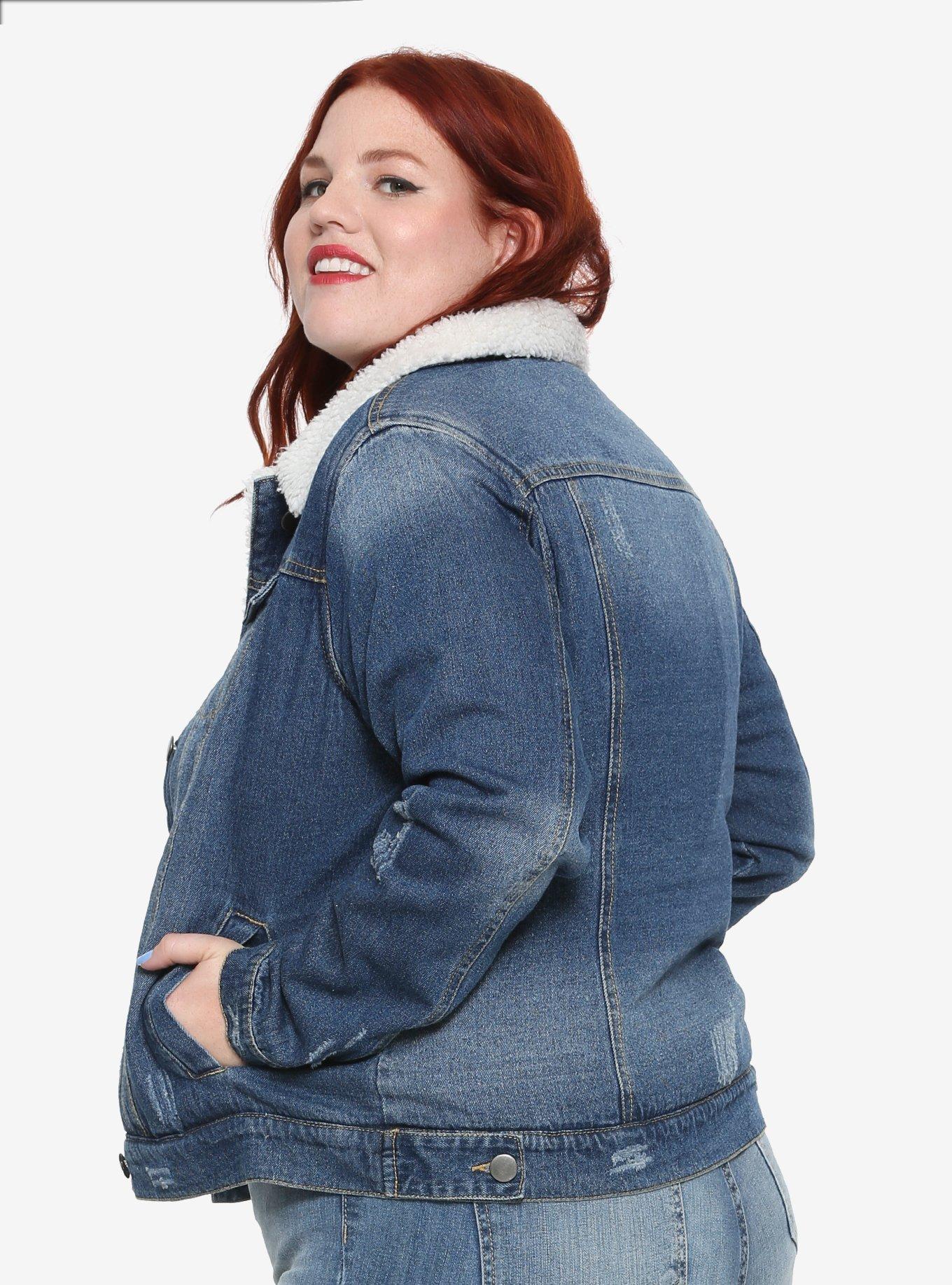 Denim Sherpa Collar Girls Jacket Plus Size, , alternate