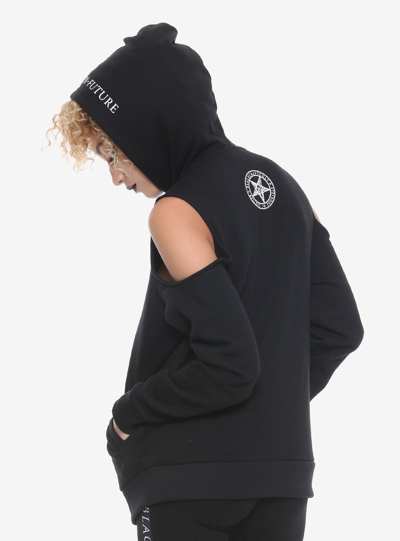 BlackCraft Death Before Decaf Cold Shoulder Girls Hoodie Hot Topic Exclusive, , alternate