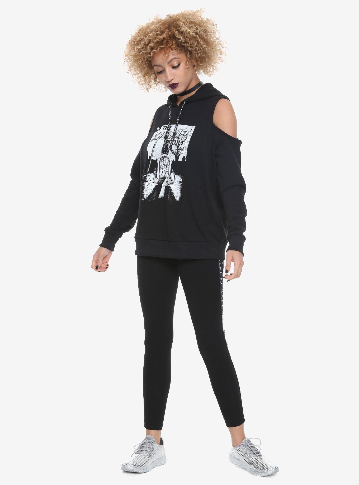 BlackCraft Death Before Decaf Cold Shoulder Girls Hoodie Hot Topic Exclusive, , alternate