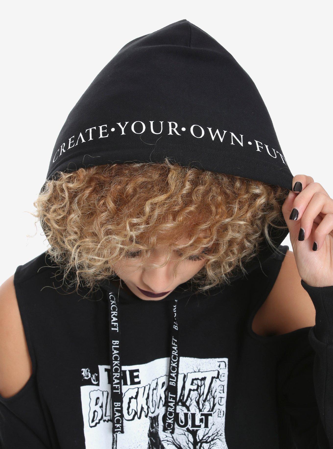 BlackCraft Death Before Decaf Cold Shoulder Girls Hoodie Hot Topic Exclusive, , alternate