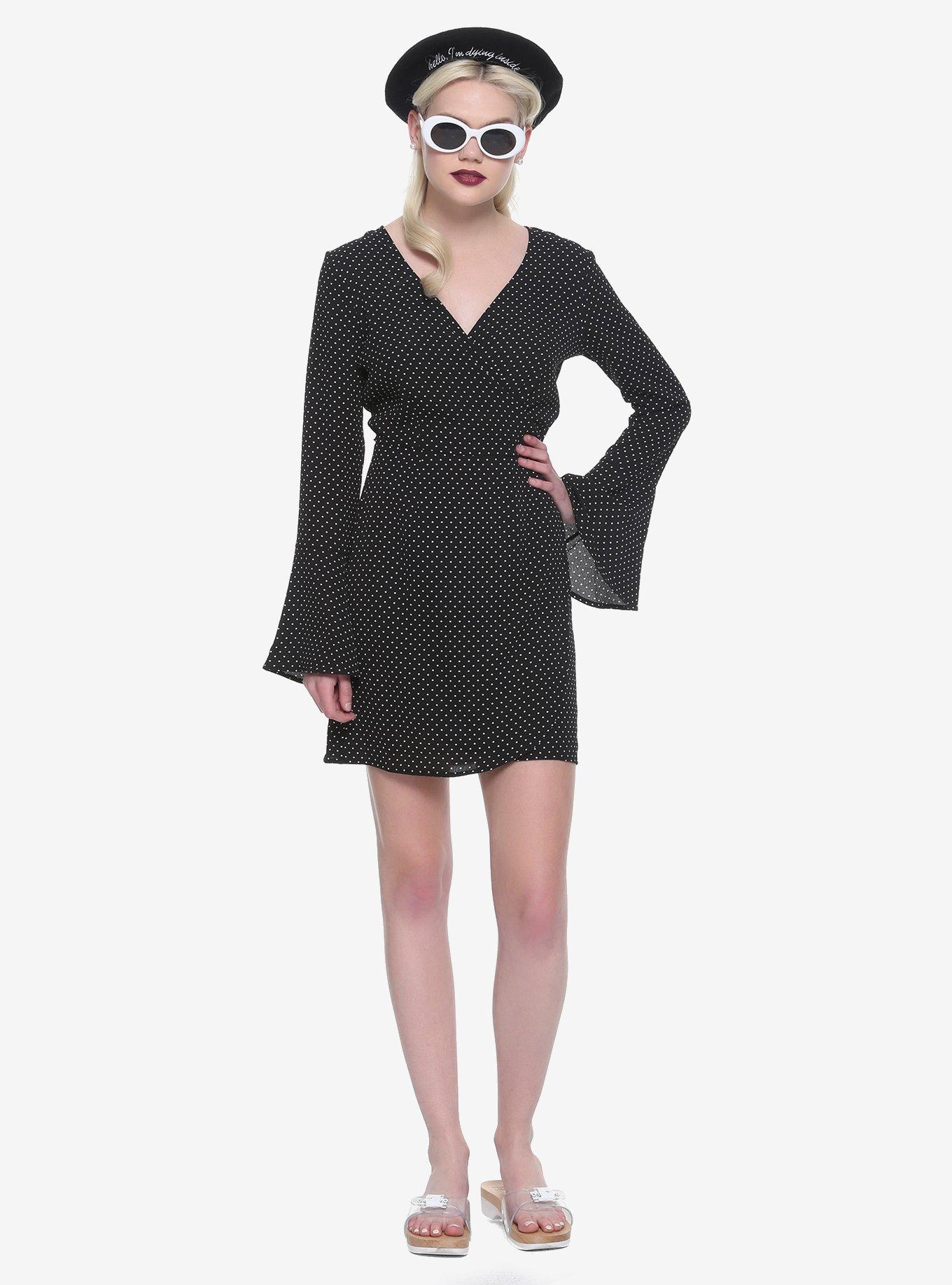 Black & White Polka Dot Wrap Dress, , alternate