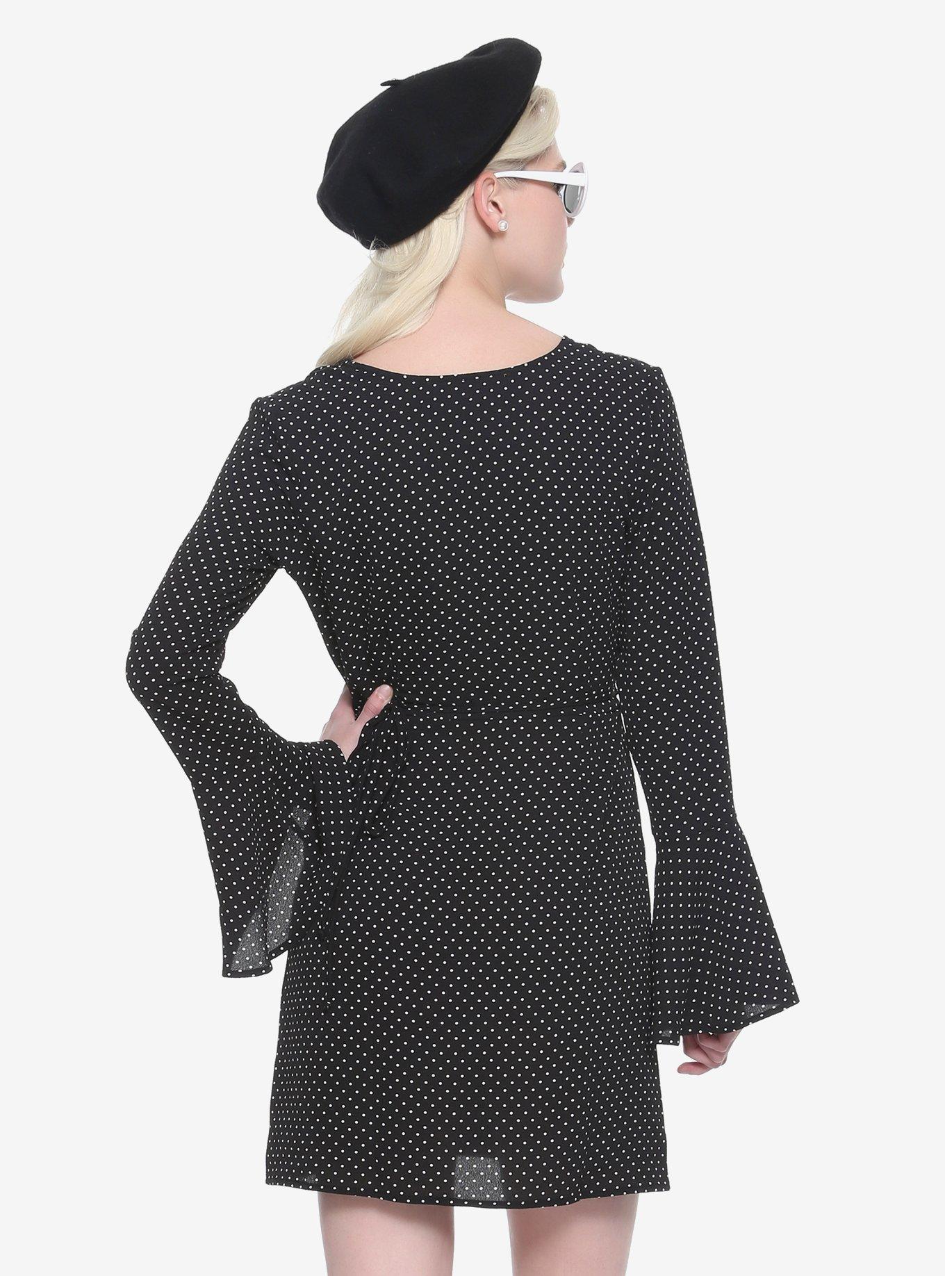 Black & White Polka Dot Wrap Dress, , alternate